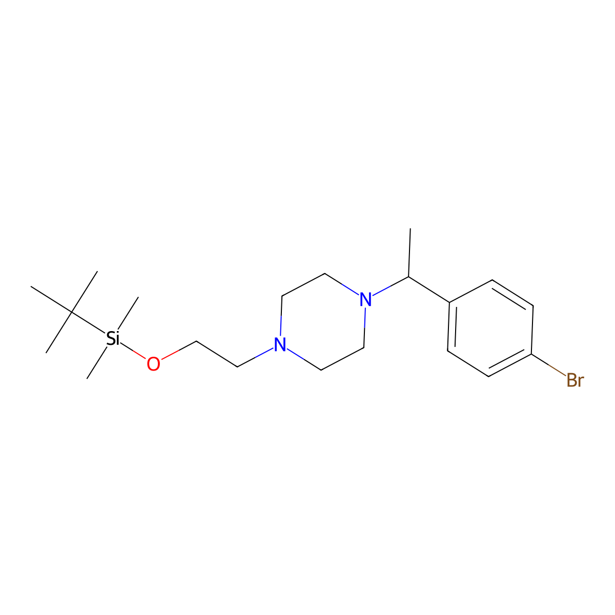 1-(1-(4-Bromophenyl)ethyl)-4-(2-((tert-butyldimethylsilyl)oxy)ethyl)piperazine molecular structure, CAS 1704069-38-4