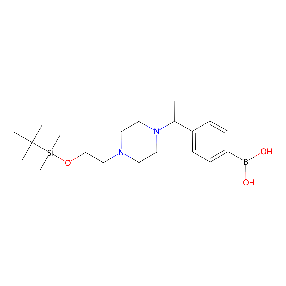(4-(1-(4-(2-((Tert-butyldimethylsilyl)oxy)ethyl)piperazin-1-yl)ethyl)phenyl)boronic acid molecular structure, CAS 1704069-39-5