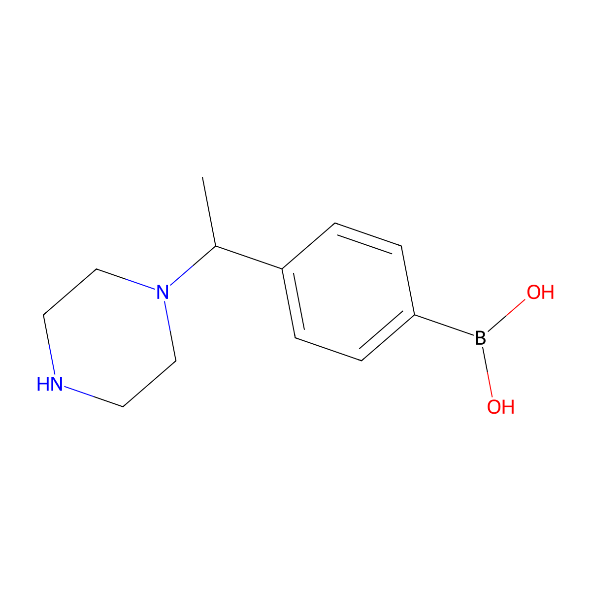 (4-(1-(Piperazin-1-yl)ethyl)phenyl)boronic acid molecular structure, CAS 1704069-48-6