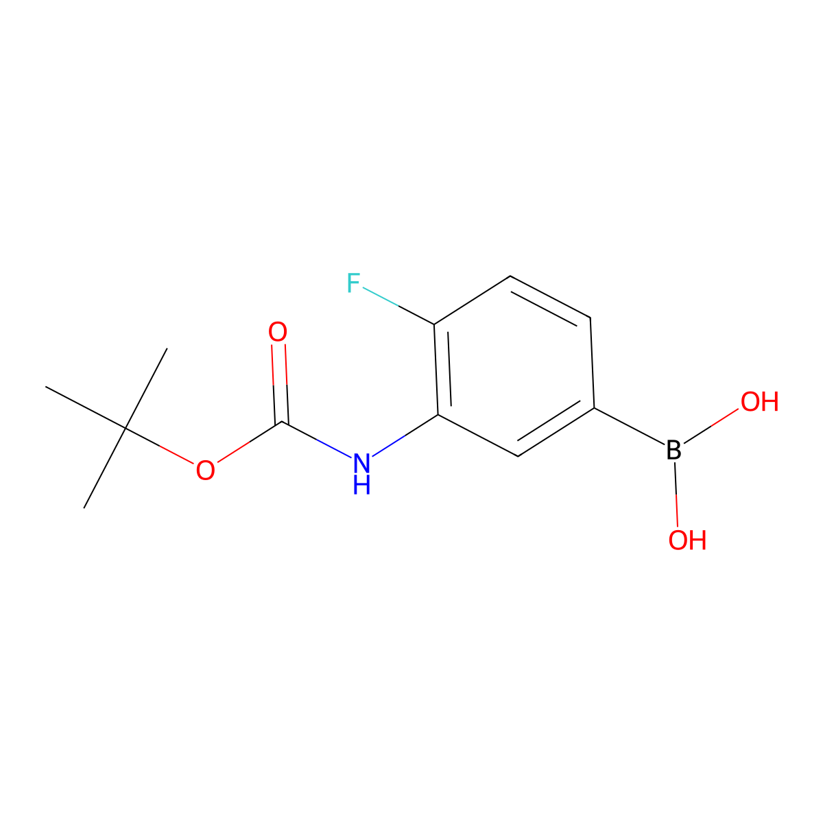 (3-((Tert-butoxycarbonyl)amino)-4-fluorophenyl)boronic acid molecular structure, CAS 1704069-72-6