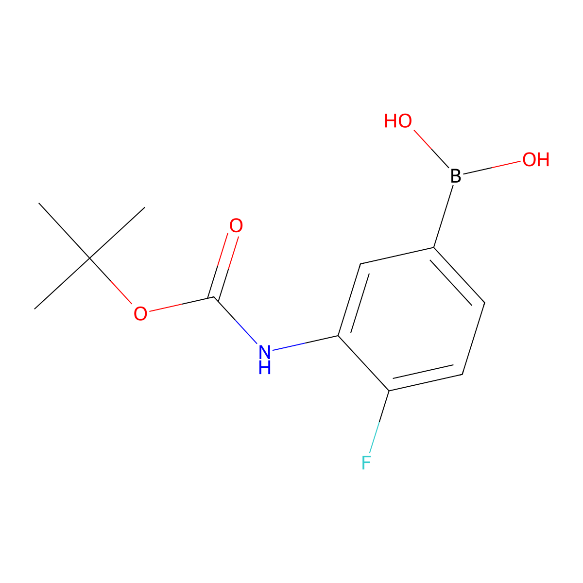 (3-((Tert-butoxycarbonyl)amino)-4-fluorophenyl)boronic acid molecular structure, CAS 1704069-72-6