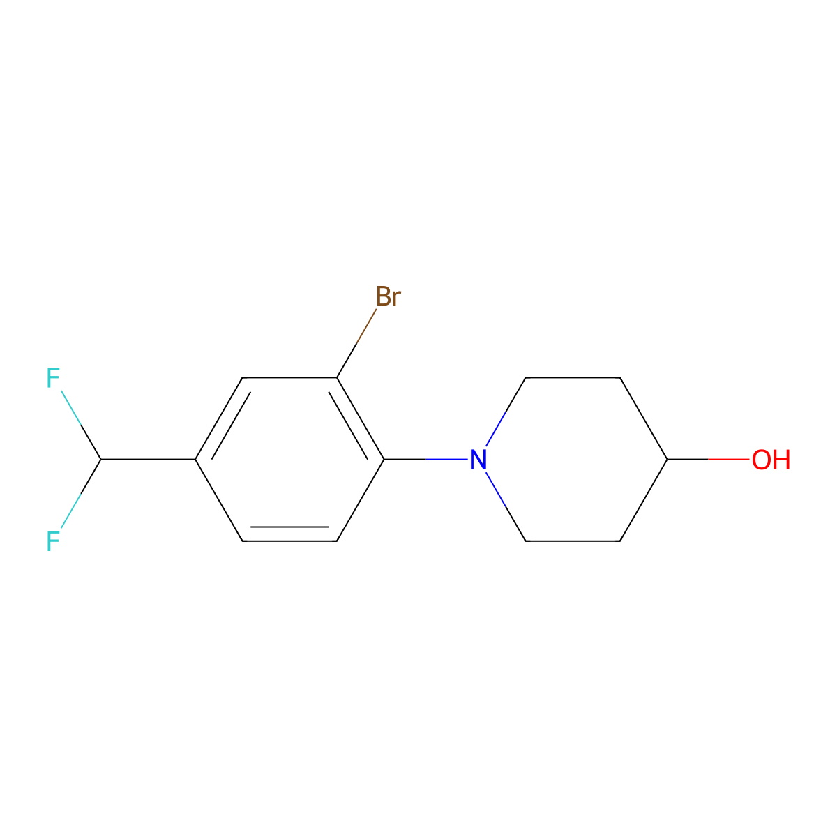 1-(2-Bromo-4-(difluoromethyl)phenyl)piperidin-4-ol molecular structure, CAS 1704073-27-7
