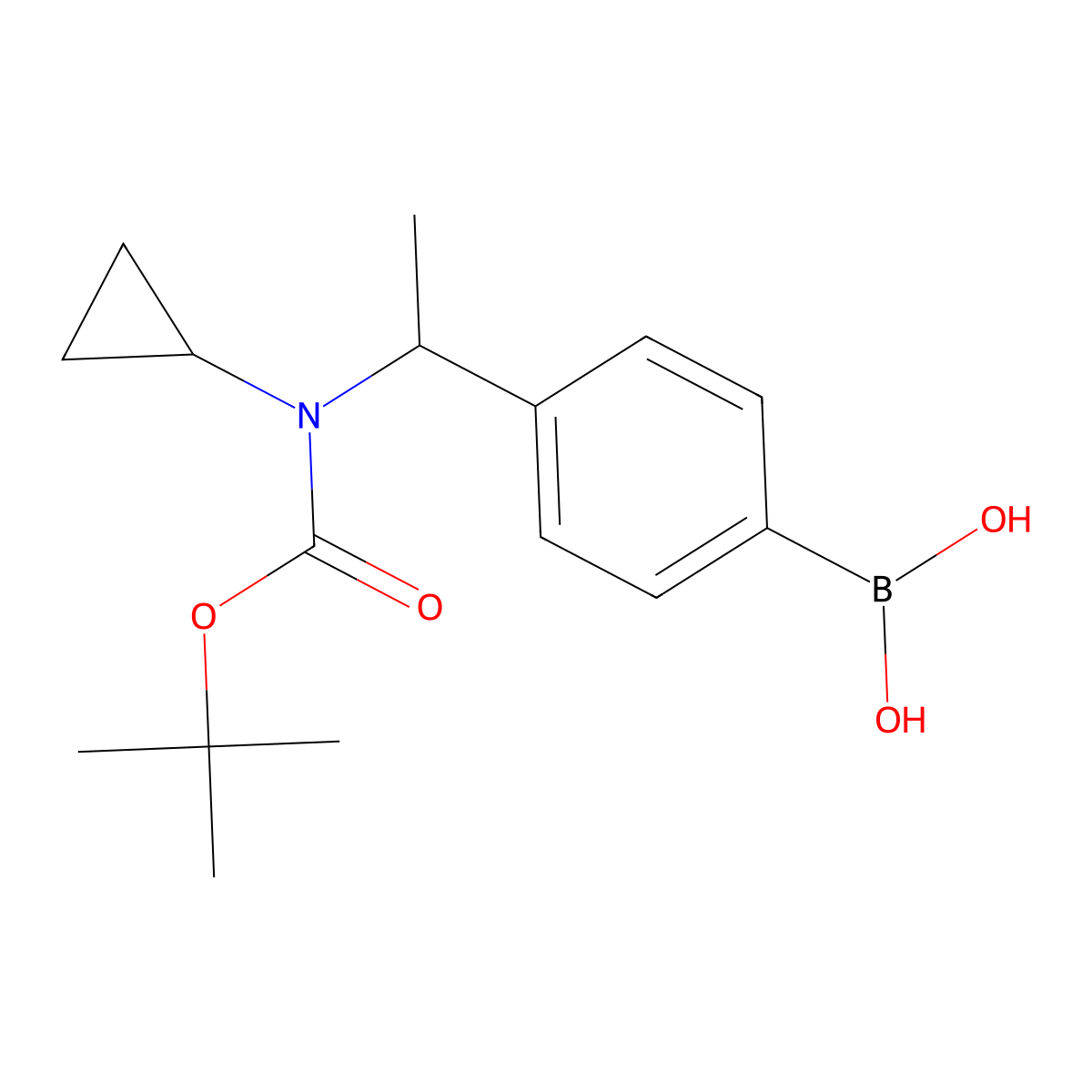 (4-(1-((Tert-butoxycarbonyl)(cyclopropyl)amino)ethyl)phenyl)boronic acid molecular structure, CAS 1704073-41-5