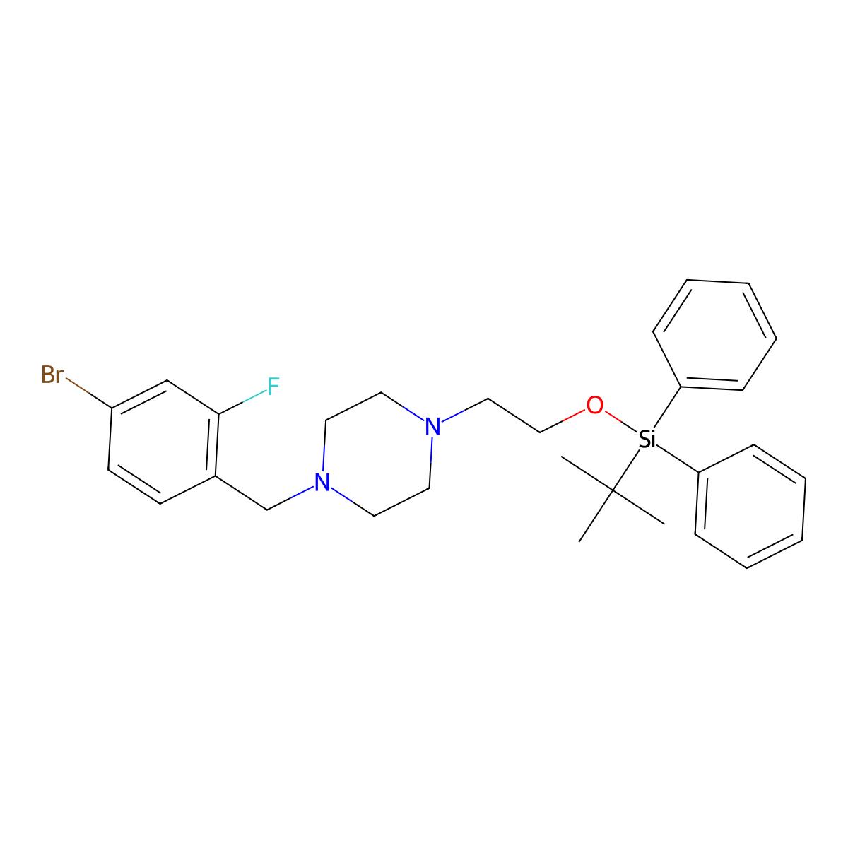 1-(4-Bromo-2-fluorobenzyl)-4-(2-((tert-butyldiphenylsilyl)oxy)ethyl)piperazine molecular structure, CAS 1704073-69-7