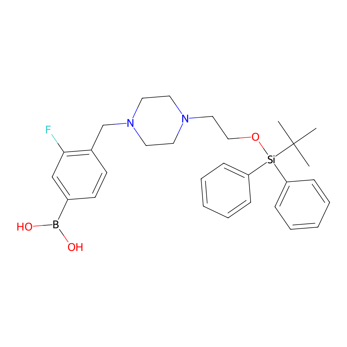 (4-((4-(2-((Tert-butyldiphenylsilyl)oxy)ethyl)piperazin-1-yl)methyl)-3-fluorophenyl)boronic acid molecular structure, CAS 1704073-71-1