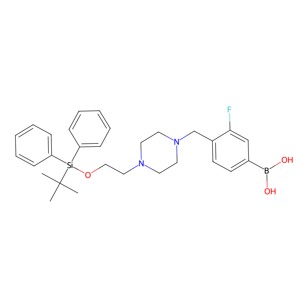 (4-((4-(2-((Tert-butyldiphenylsilyl)oxy)ethyl)piperazin-1-yl)methyl)-3-fluorophenyl)boronic acid molecular structure, CAS 1704073-71-1