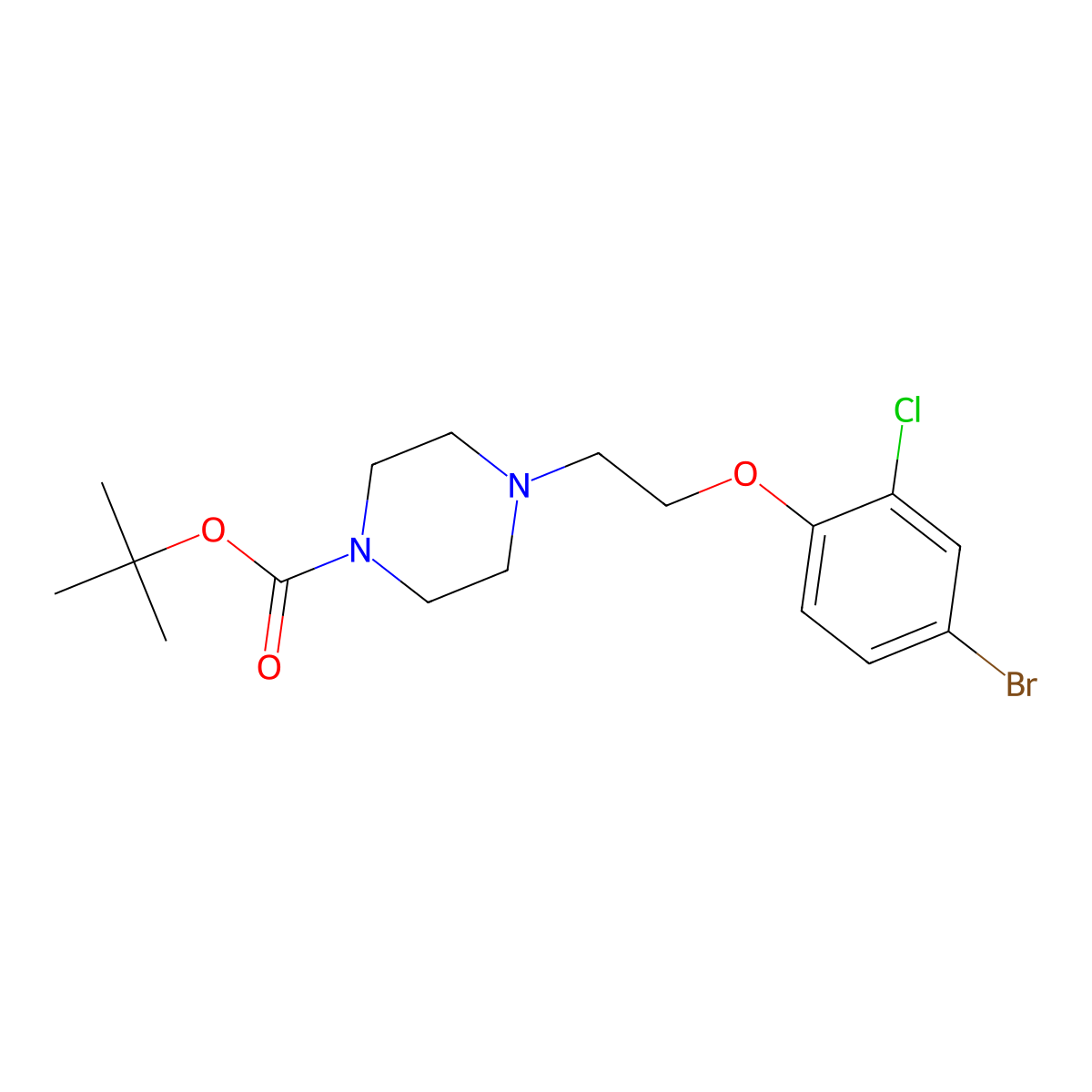 Tert-butyl 4-(2-(4-bromo-2-chlorophenoxy)ethyl)piperazine-1-carboxylate molecular structure, CAS 1704074-14-5
