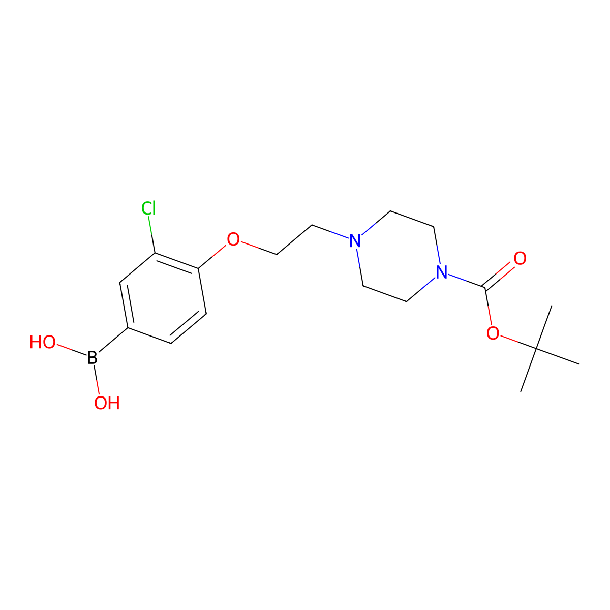 (4-(2-(4-(Tert-butoxycarbonyl)piperazin-1-yl)ethoxy)-3-chlorophenyl)boronic acid molecular structure, CAS 1704074-18-9