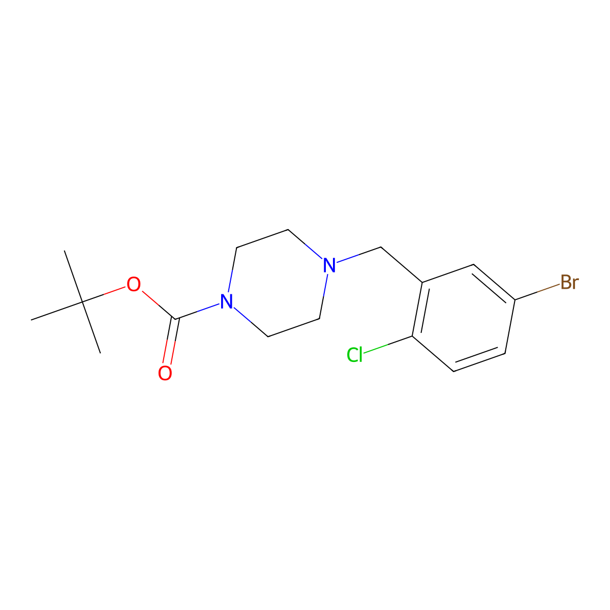 Tert-butyl 4-(5-bromo-2-chlorobenzyl)piperazine-1-carboxylate molecular structure, CAS 1704074-43-0