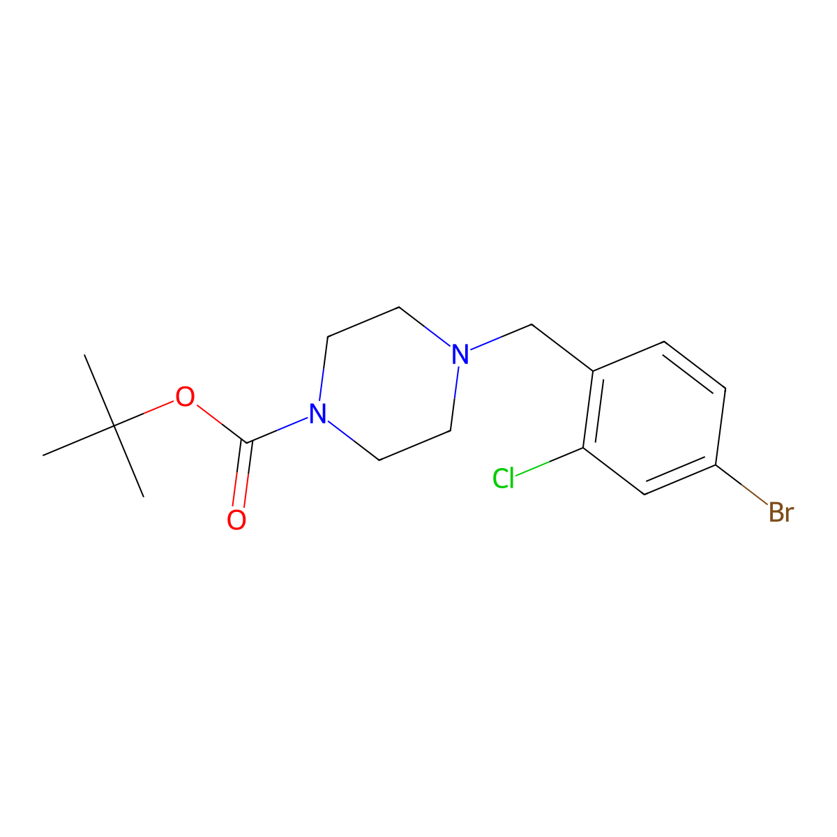 Tert-butyl 4-(4-bromo-2-chlorobenzyl)piperazine-1-carboxylate molecular structure, CAS 1704074-49-6