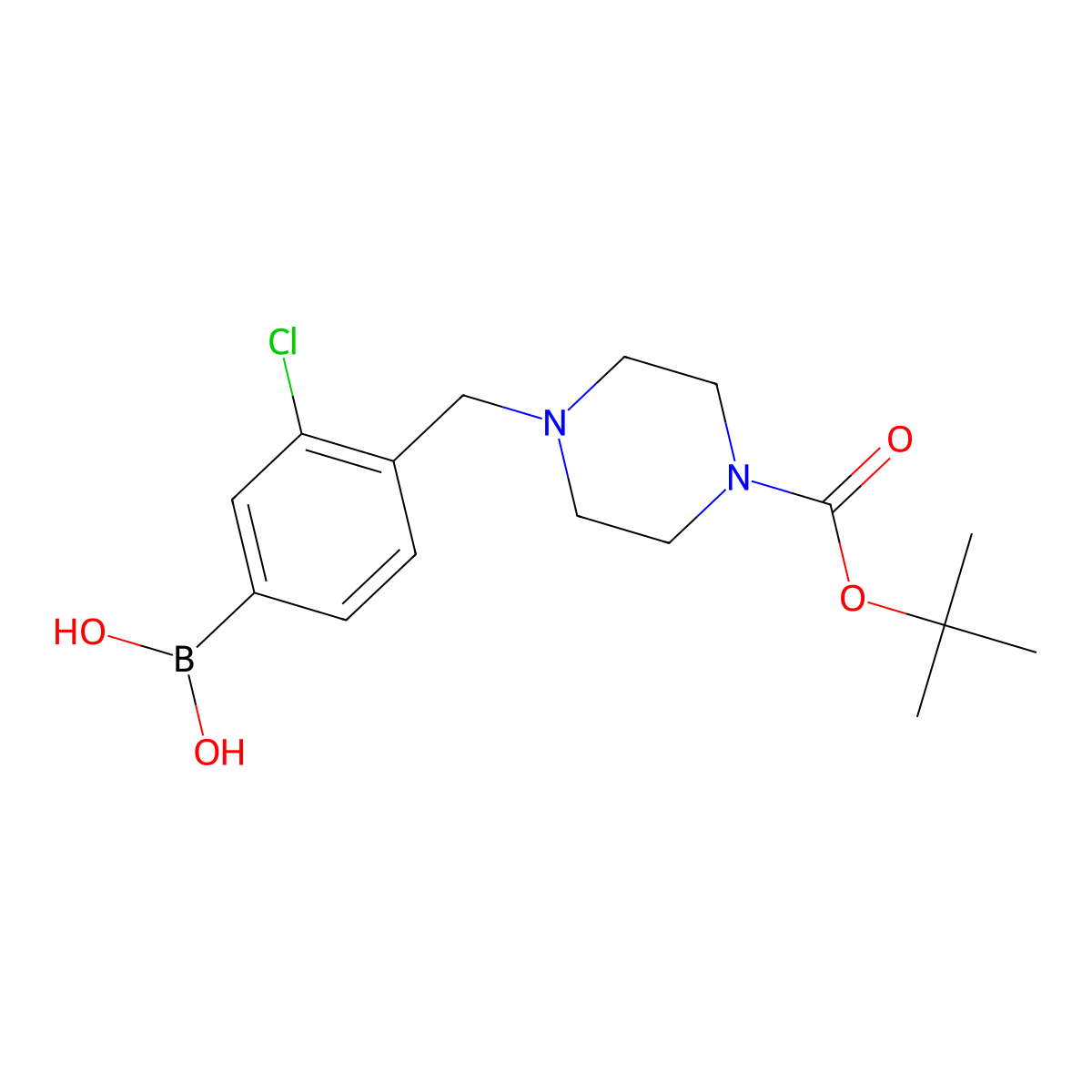 (4-((4-(Tert-butoxycarbonyl)piperazin-1-yl)methyl)-3-chlorophenyl)boronic acid molecular structure, CAS 1704074-51-0