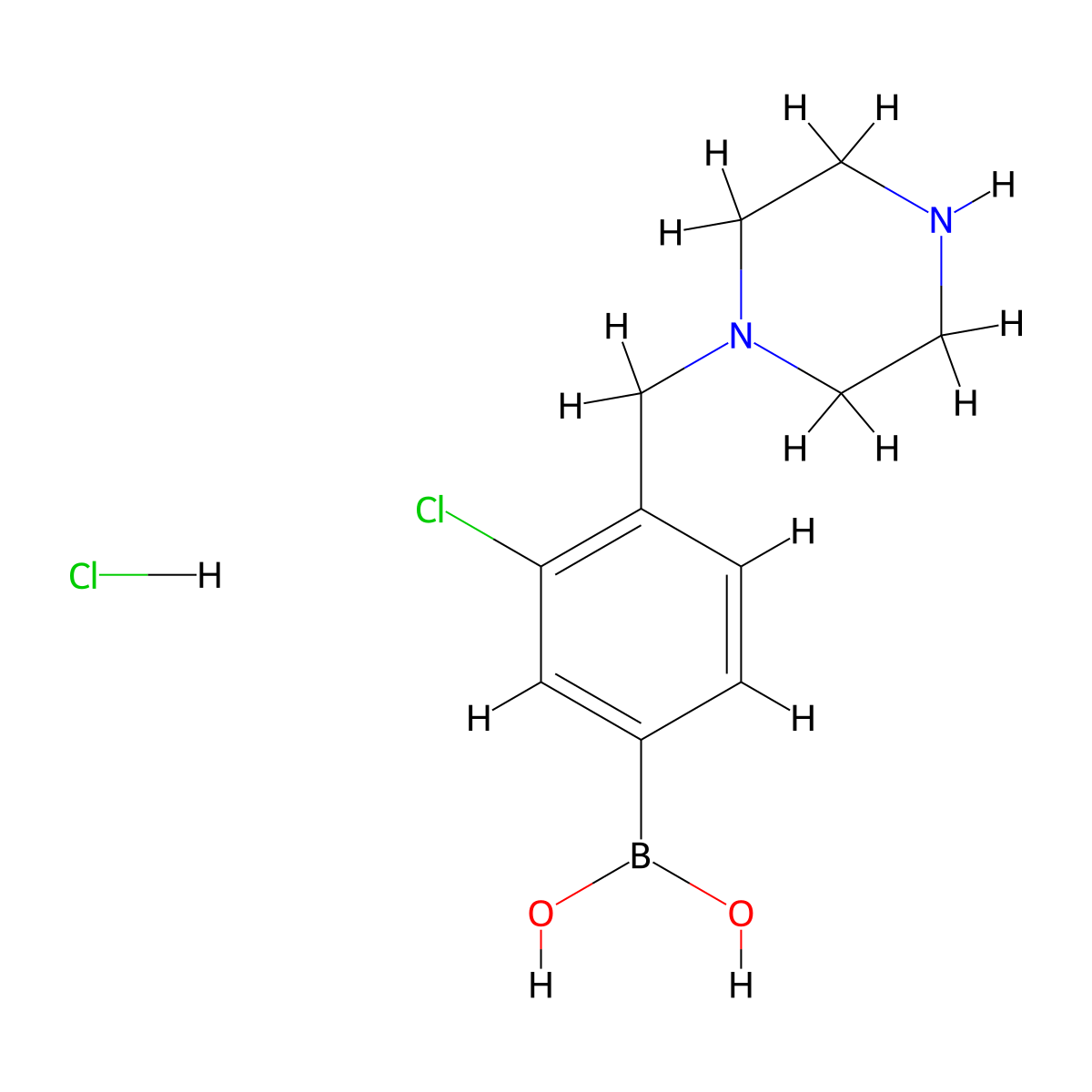 (3-Chloro-4-(piperazin-1-ylmethyl)phenyl)boronic acid hydrochloride molecular structure, CAS 1704074-52-1