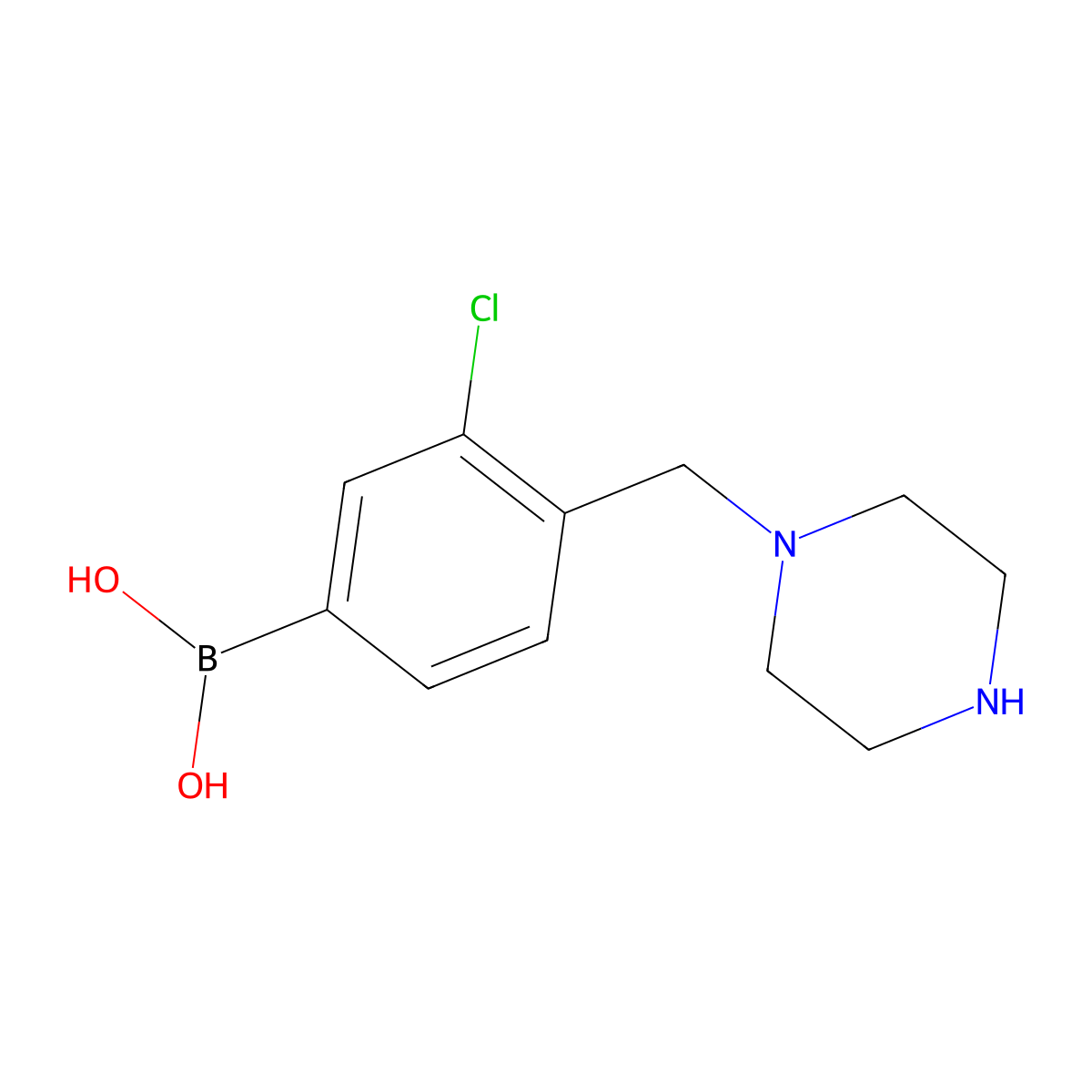 (3-Chloro-4-(piperazin-1-ylmethyl)phenyl)boronic acid molecular structure, CAS 1704074-54-3