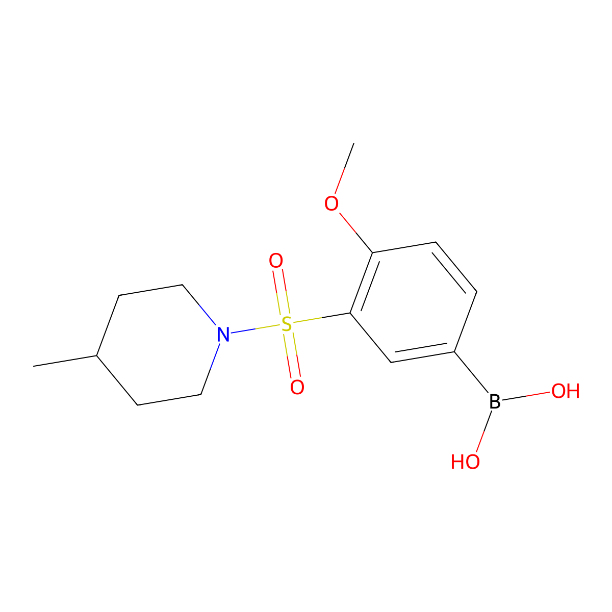 (4-Methoxy-3-((4-methylpiperidin-1-yl)sulfonyl)phenyl)boronic acid molecular structure, CAS 1704074-57-6