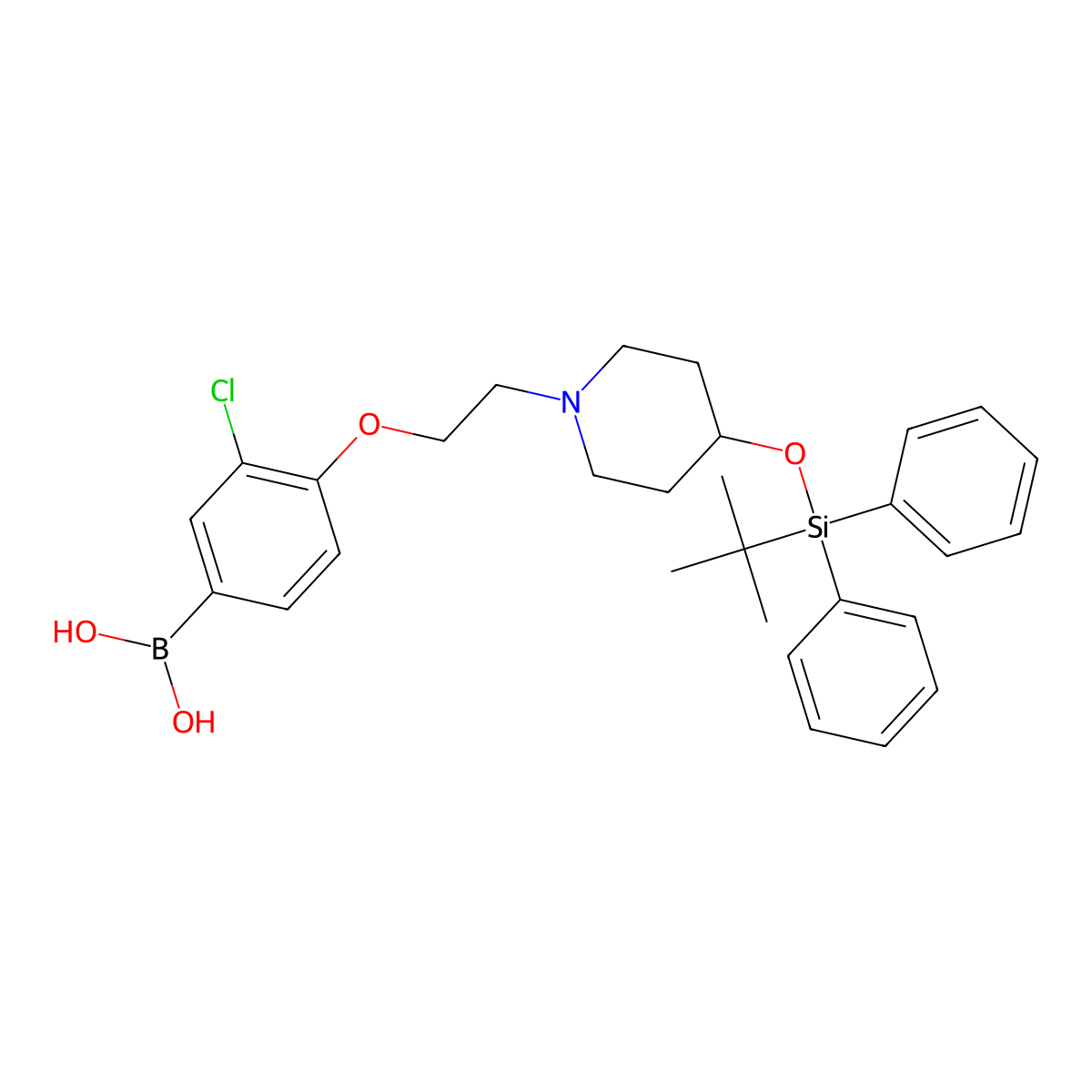 (4-(2-(4-((Tert-butyldiphenylsilyl)oxy)piperidin-1-yl)ethoxy)-3-chlorophenyl)boronic acid molecular structure, CAS 1704074-62-3
