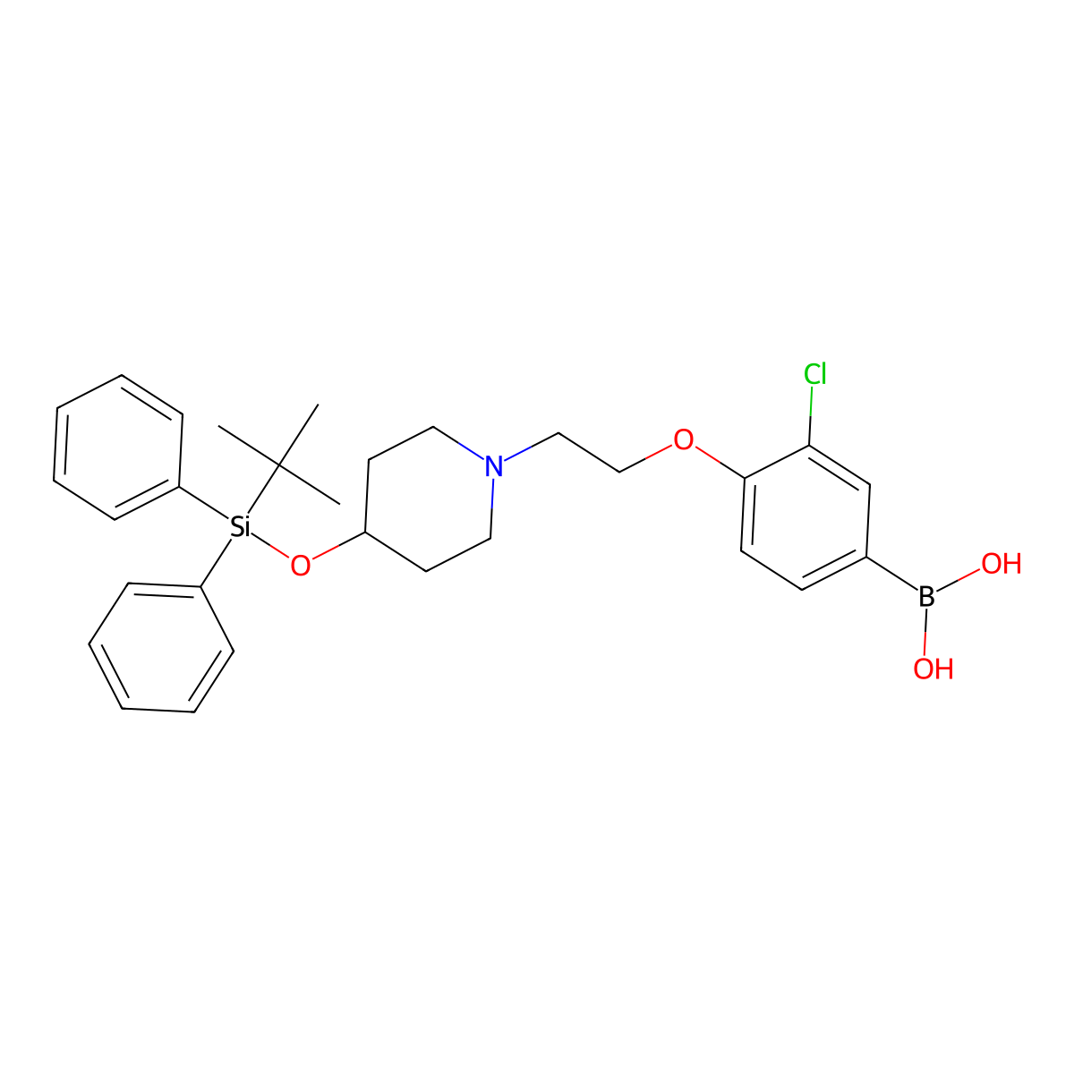 (4-(2-(4-((Tert-butyldiphenylsilyl)oxy)piperidin-1-yl)ethoxy)-3-chlorophenyl)boronic acid molecular structure, CAS 1704074-62-3