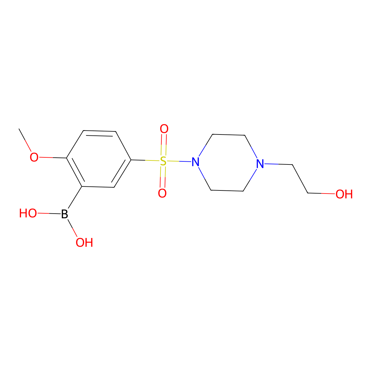 (5-((4-(2-Hydroxyethyl)piperazin-1-yl)sulfonyl)-2-methoxyphenyl)boronic acid molecular structure, CAS 1704080-36-3