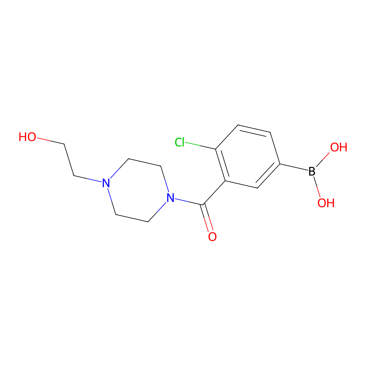 (4-Chloro-3-(4-(2-hydroxyethyl)piperazine-1-carbonyl)phenyl)boronic acid molecular structure, CAS 1704080-40-9