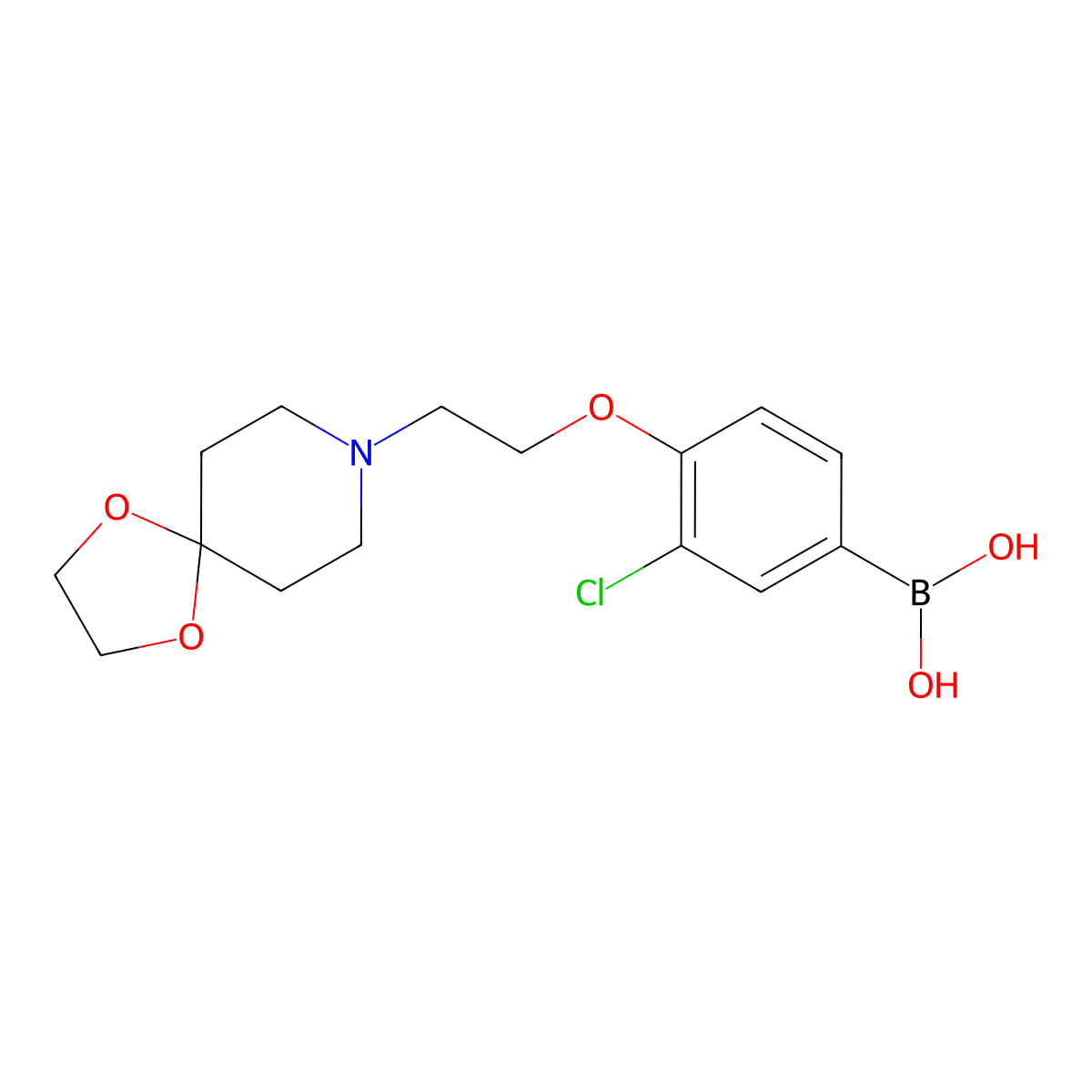 (4-(2-(1,4-Dioxa-8-azaspiro[4.5]decan-8-yl)ethoxy)-3-chlorophenyl)boronic acid molecular structure, CAS 1704080-55-6