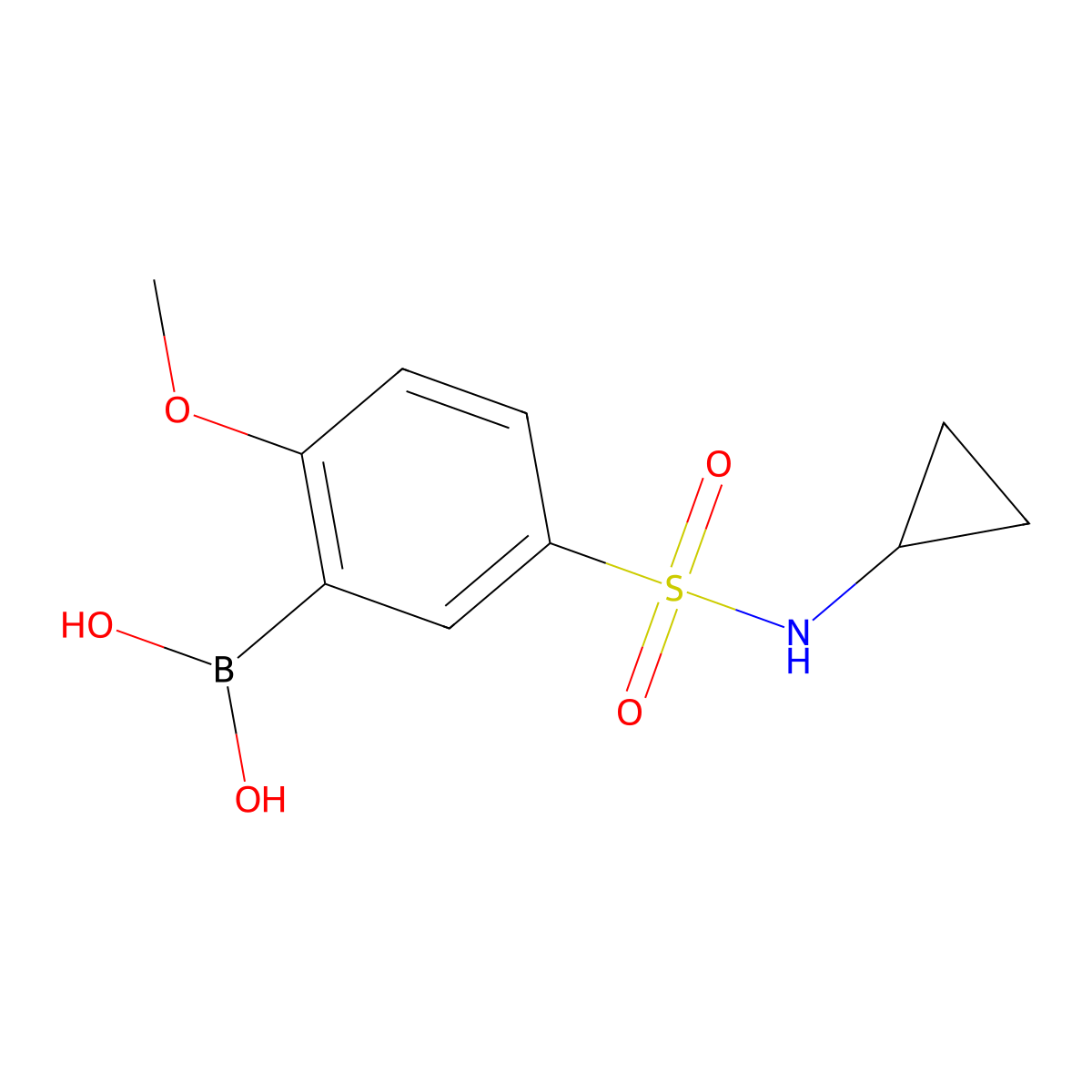 (5-(N-cyclopropylsulfamoyl)-2-methoxyphenyl)boronic acid molecular structure, CAS 1704080-64-7
