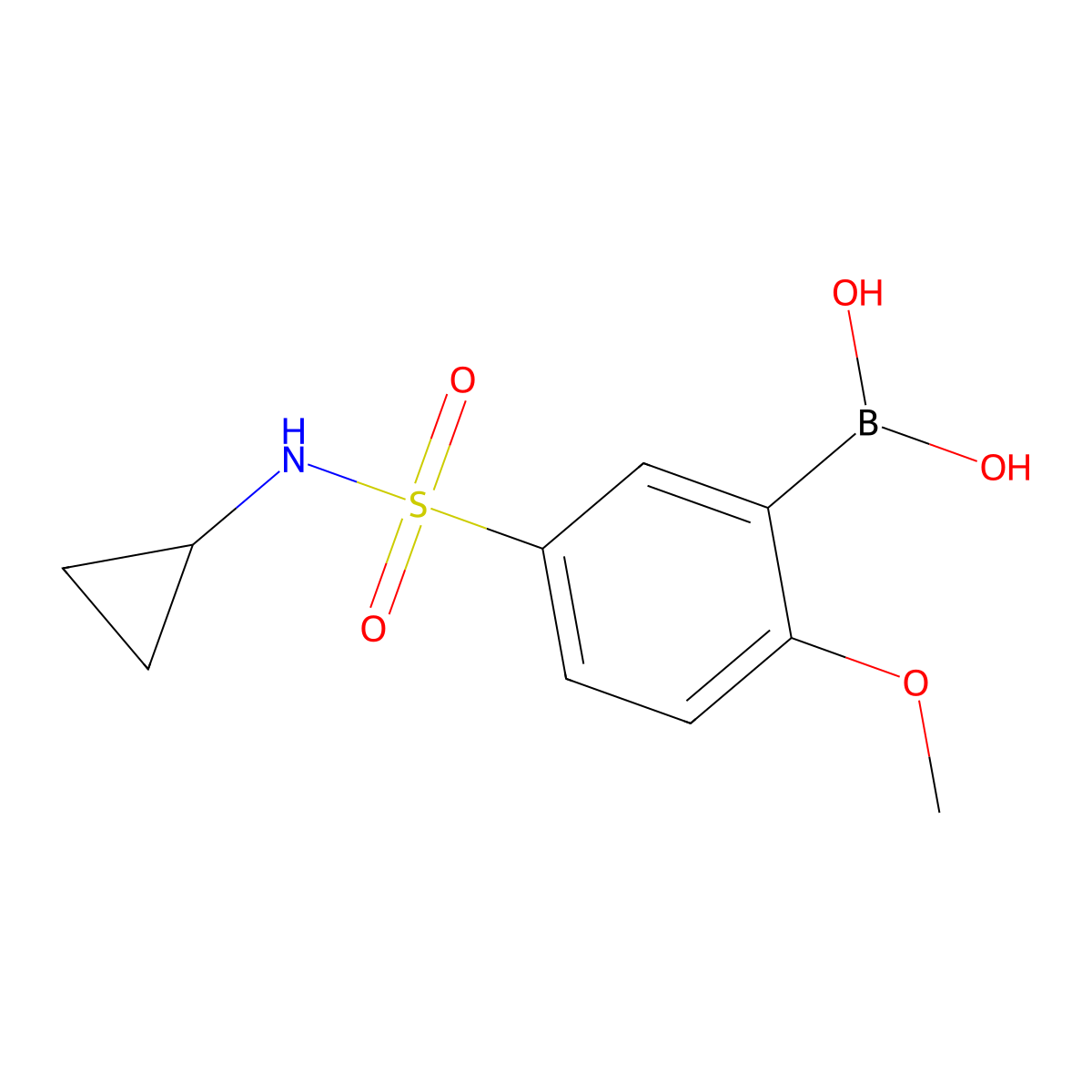 (5-(N-cyclopropylsulfamoyl)-2-methoxyphenyl)boronic acid molecular structure, CAS 1704080-64-7