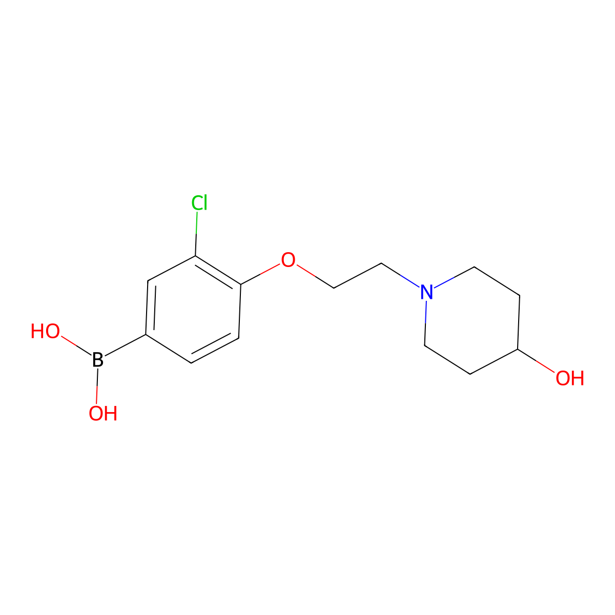 (3-Chloro-4-(2-(4-hydroxypiperidin-1-yl)ethoxy)phenyl)boronic acid molecular structure, CAS 1704080-96-5