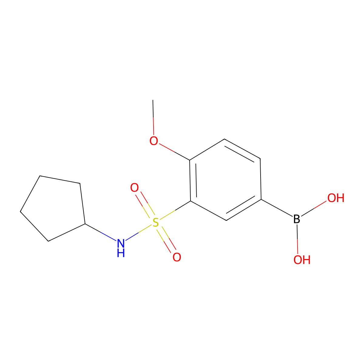 (3-(N-cyclopentylsulfamoyl)-4-methoxyphenyl)boronic acid molecular structure, CAS 1704081-16-2