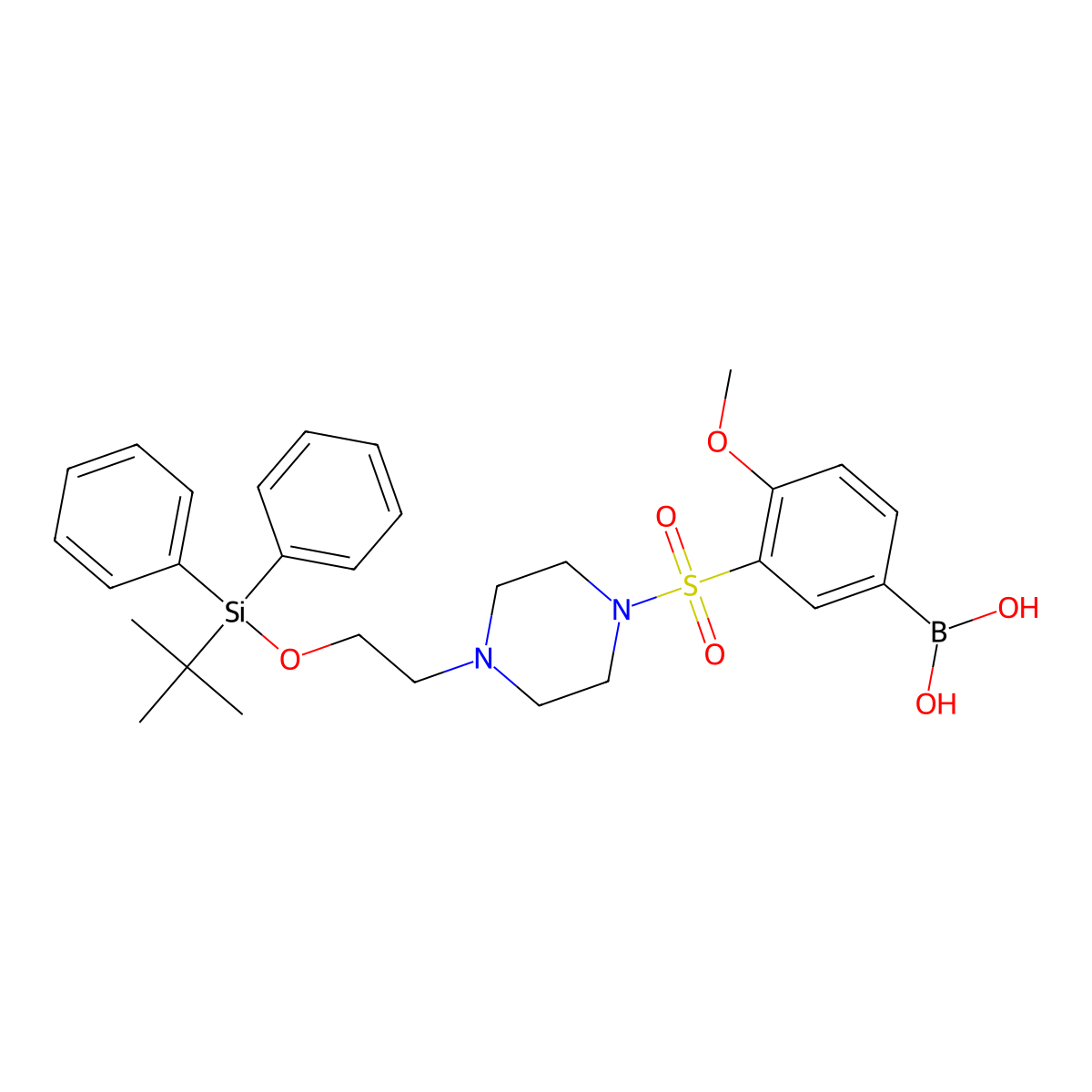 (3-((4-(2-((Tert-butyldiphenylsilyl)oxy)ethyl)piperazin-1-yl)sulfonyl)-4-methoxyphenyl)boronic acid molecular structure, CAS 1704081-26-4