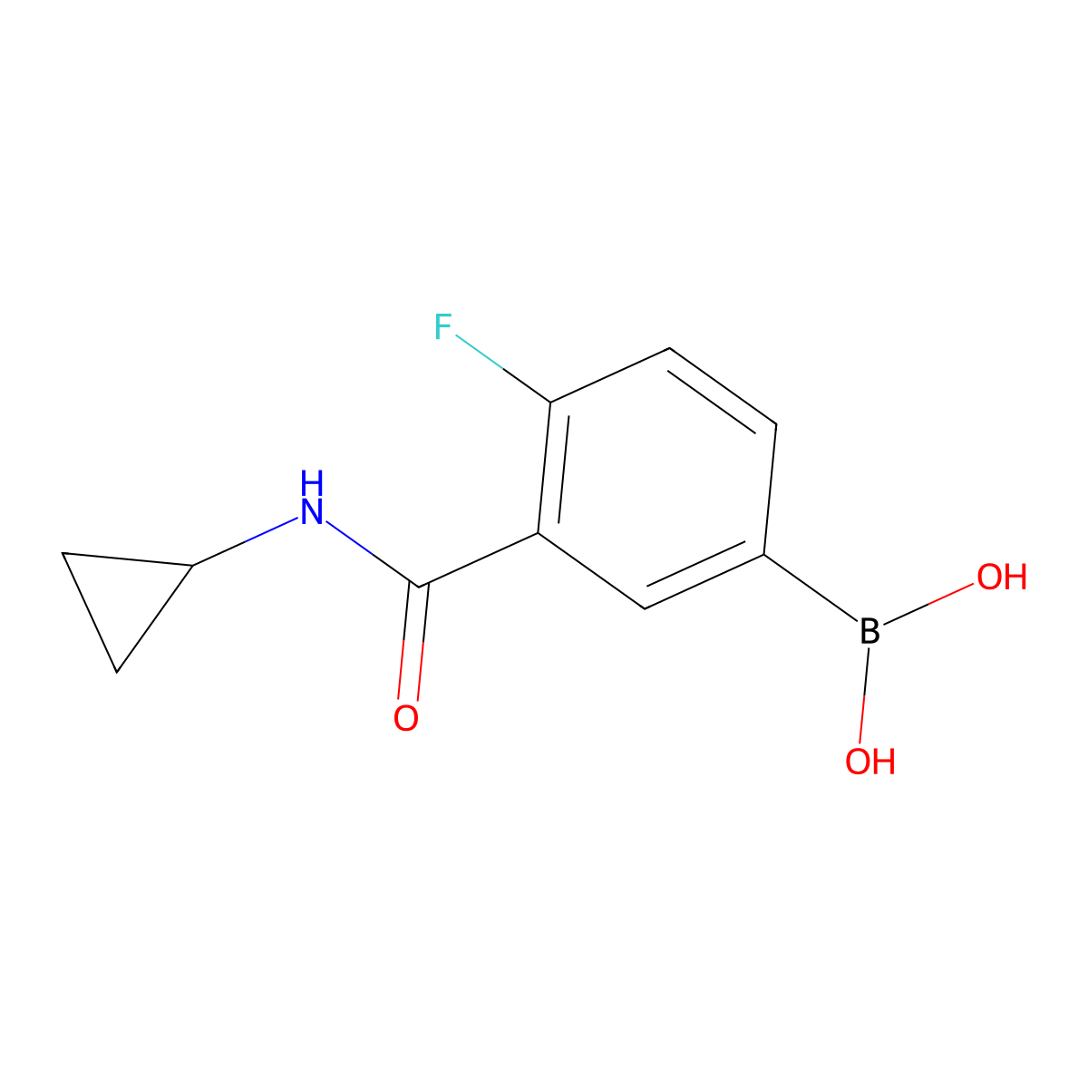 (3-(Cyclopropylcarbamoyl)-4-fluorophenyl)boronic acid molecular structure, CAS 1704081-55-9