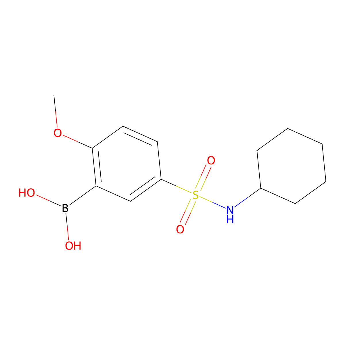 (5-(N-cyclohexylsulfamoyl)-2-methoxyphenyl)boronic acid molecular structure, CAS 1704081-61-7