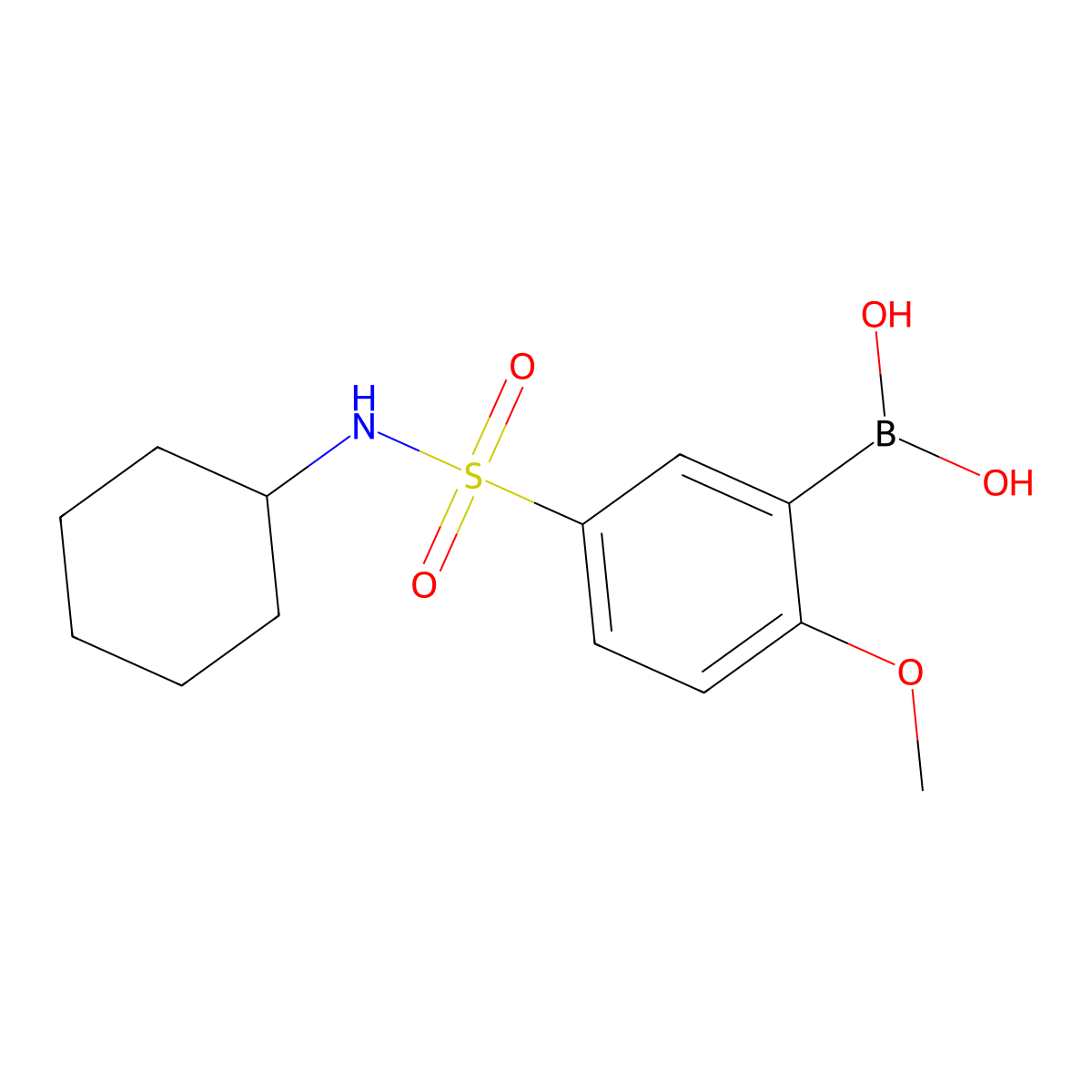 (5-(N-cyclohexylsulfamoyl)-2-methoxyphenyl)boronic acid molecular structure, CAS 1704081-61-7
