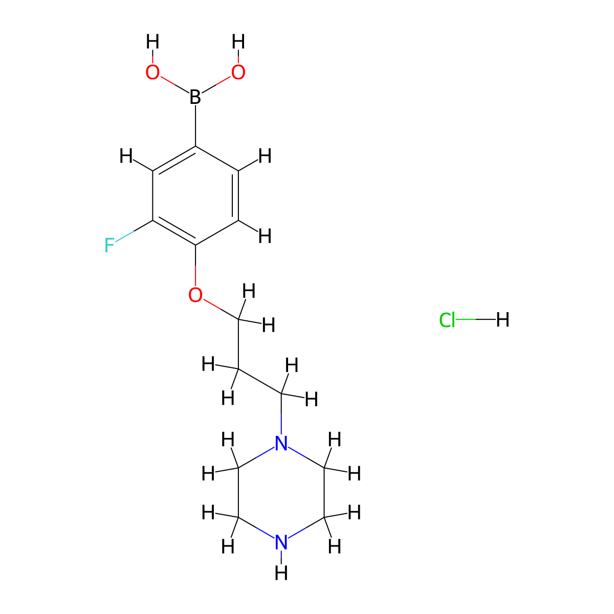 (3-Fluoro-4-(3-(piperazin-1-yl)propoxy)phenyl)boronic acid hydrochloride molecular structure, CAS 1704082-00-7
