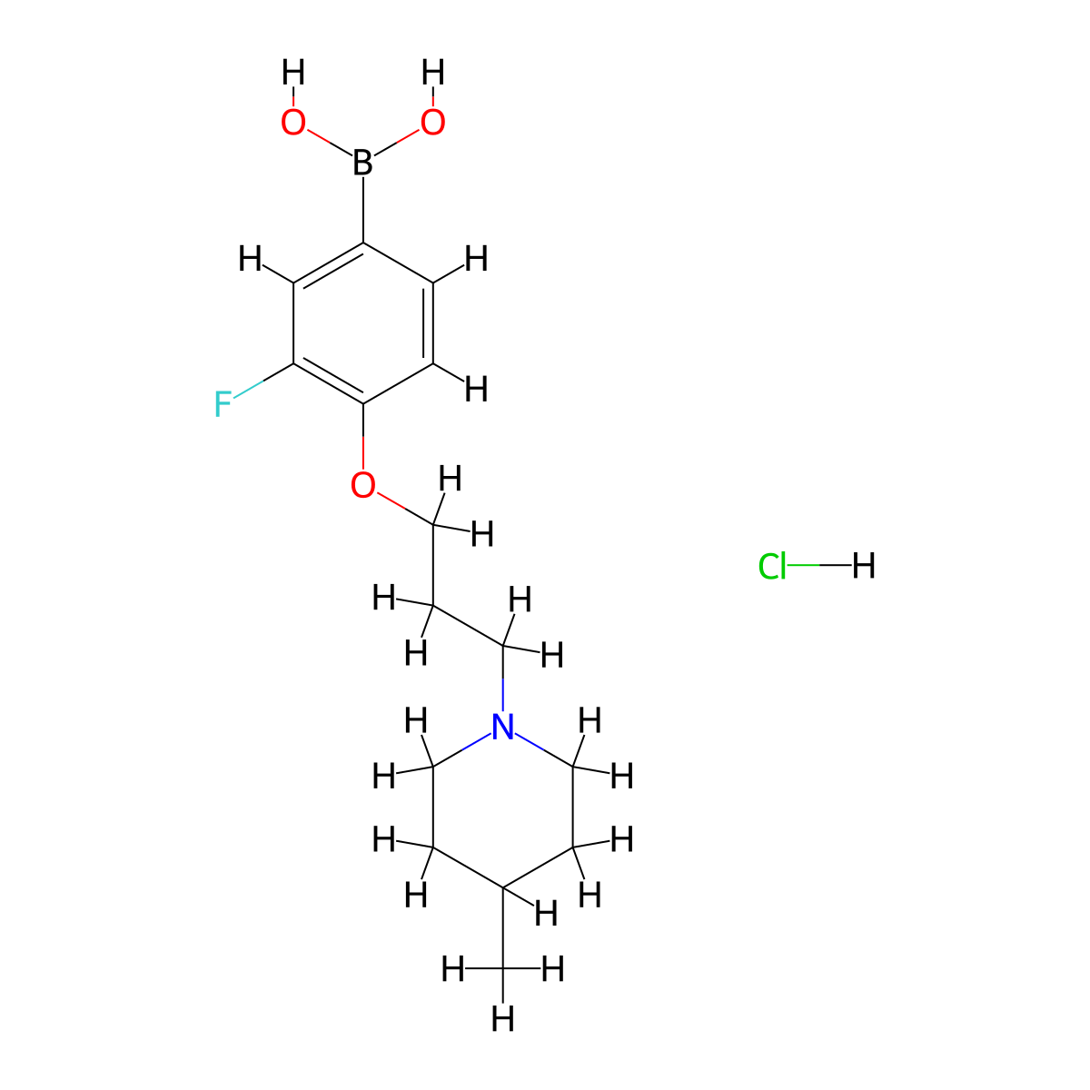 (3-Fluoro-4-(3-(4-methylpiperidin-1-yl)propoxy)phenyl)boronic acid hydrochloride molecular structure, CAS 1704082-03-0