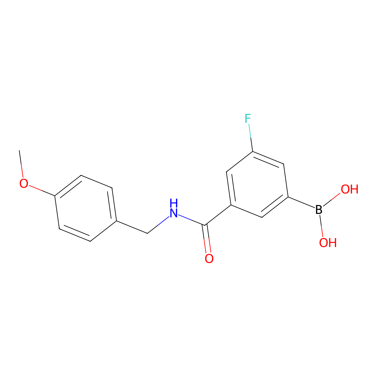 (3-Fluoro-5-((4-methoxybenzyl)carbamoyl)phenyl)boronic acid molecular structure, CAS 1704082-30-3