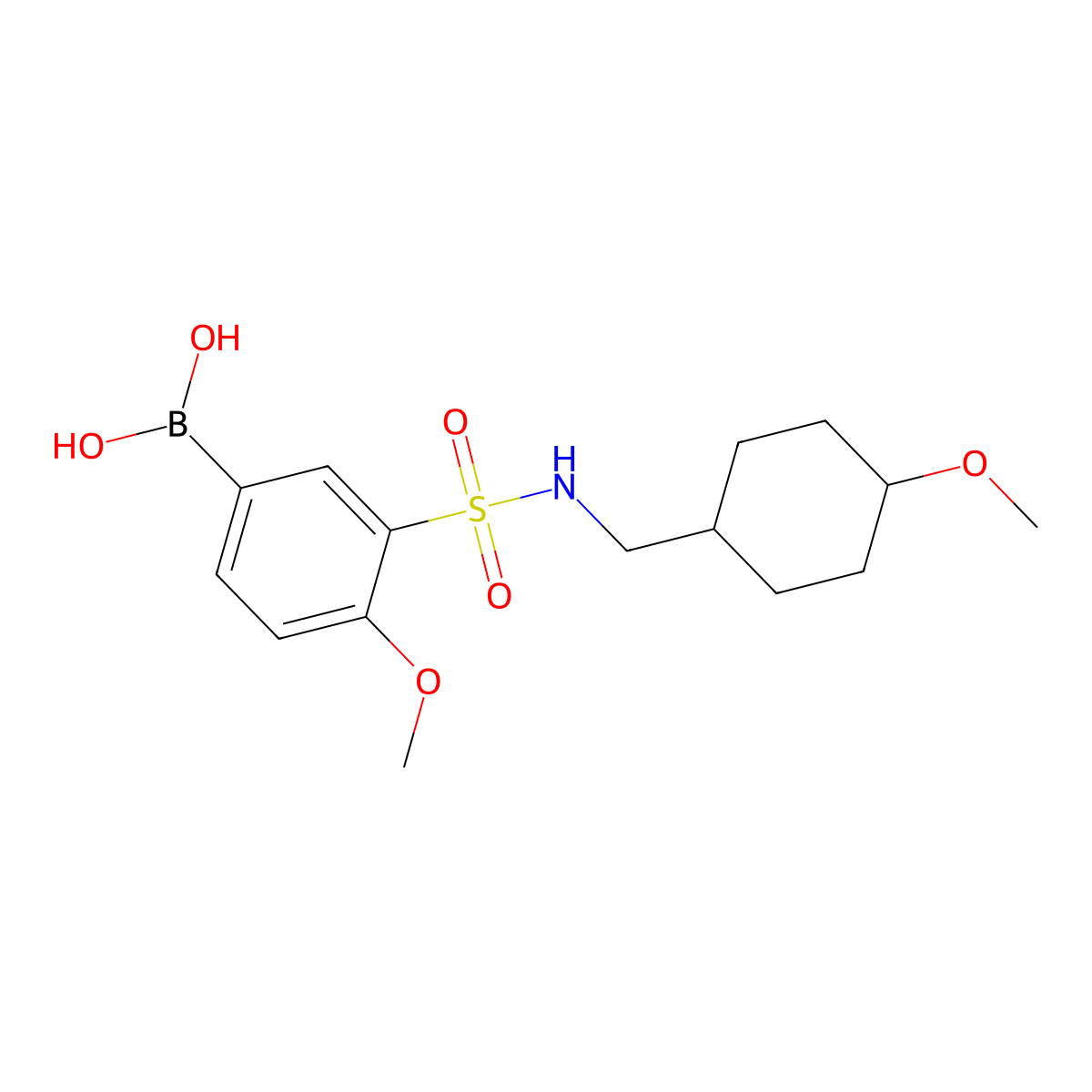 (4-methoxy-3-(N-((4-methoxycyclohexyl)methyl)sulfamoyl)phenyl)boronic acid molecular structure, CAS 1704082-65-4