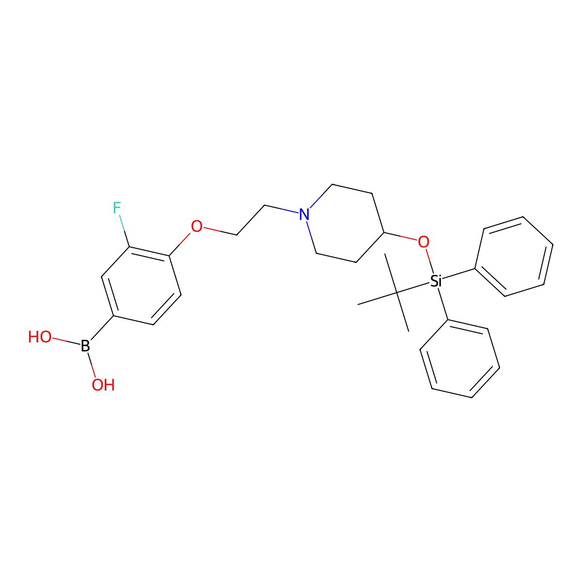 (4-(2-(4-((Tert-butyldiphenylsilyl)oxy)piperidin-1-yl)ethoxy)-3-fluorophenyl)boronic acid molecular structure, CAS 1704082-87-0
