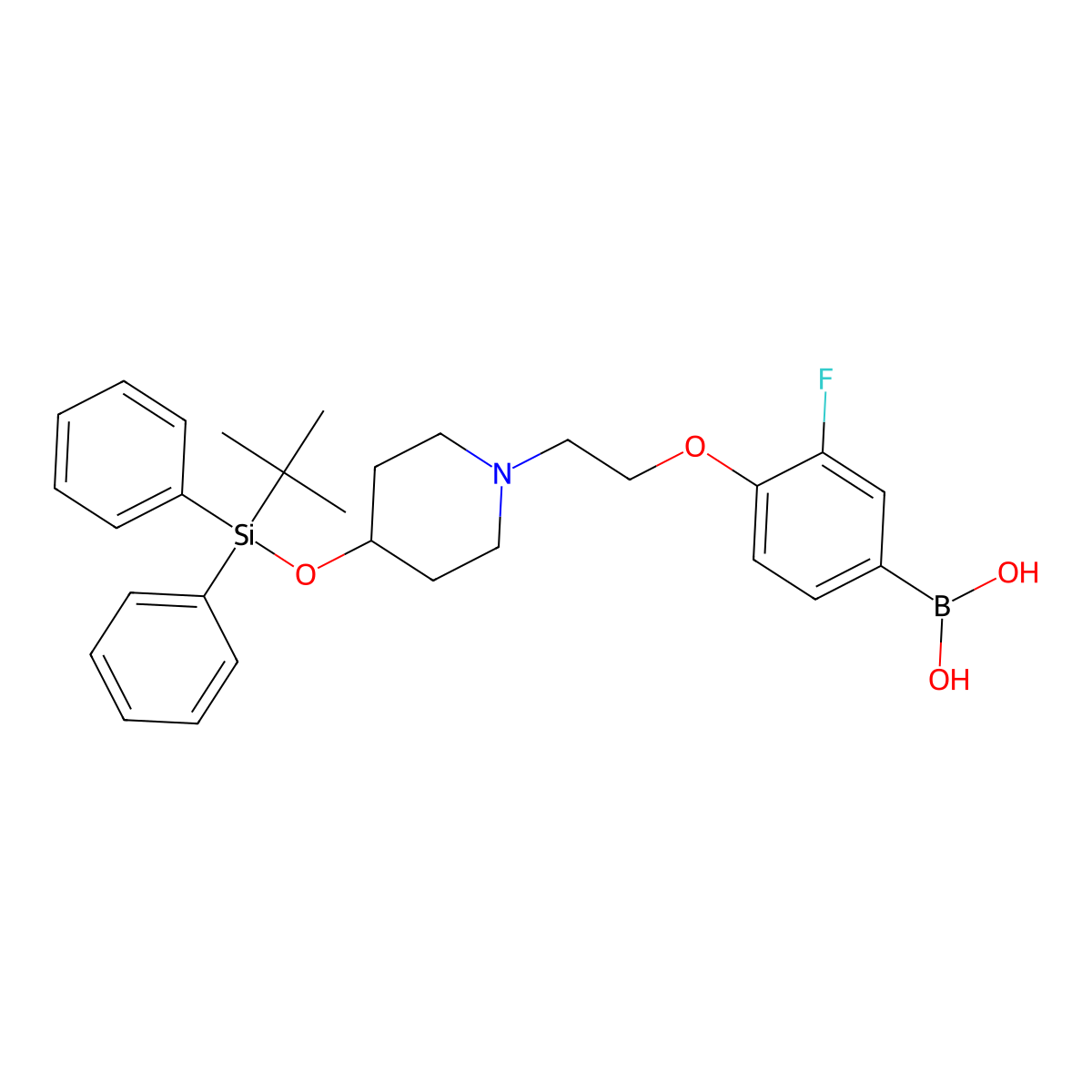 (4-(2-(4-((Tert-butyldiphenylsilyl)oxy)piperidin-1-yl)ethoxy)-3-fluorophenyl)boronic acid molecular structure, CAS 1704082-87-0