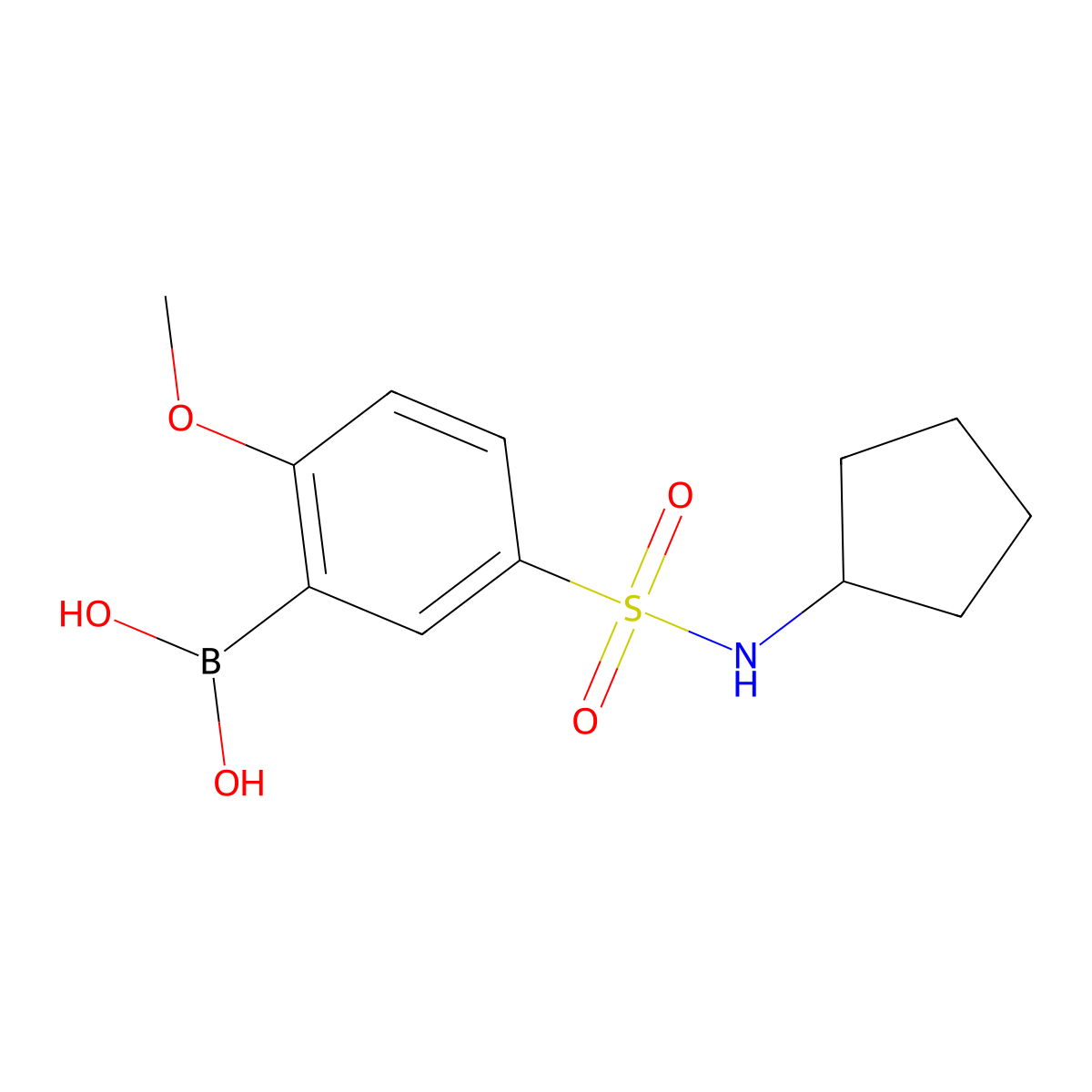 (5-(N-cyclopentylsulfamoyl)-2-methoxyphenyl)boronic acid molecular structure, CAS 1704095-44-2