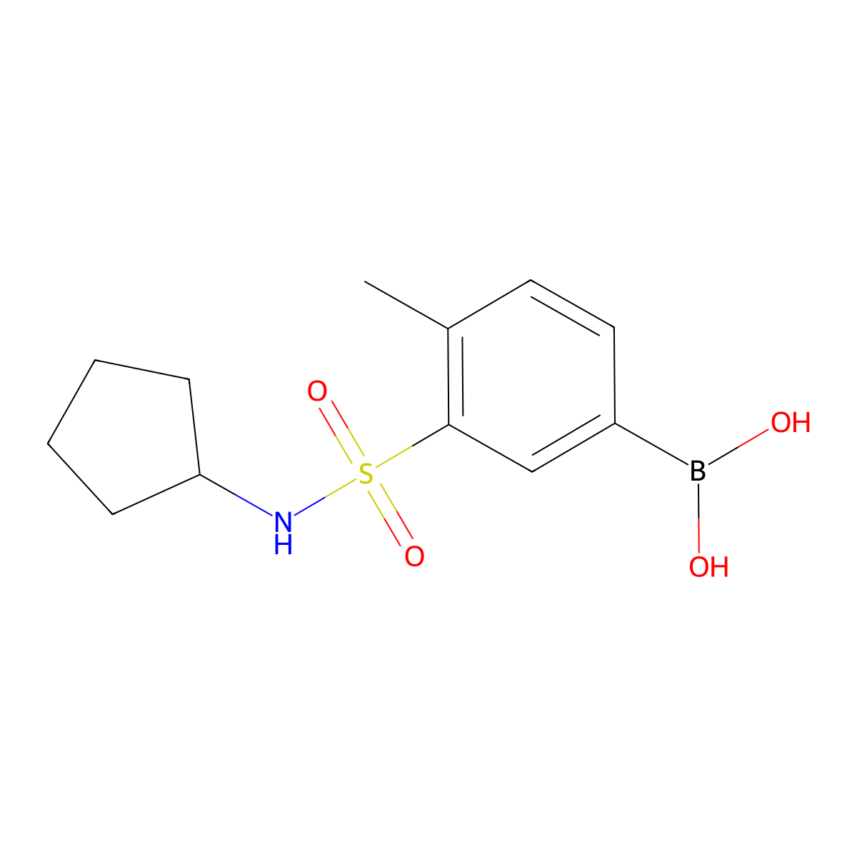 (3-(N-cyclopentylsulfamoyl)-4-methylphenyl)boronic acid molecular structure, CAS 1704095-47-5