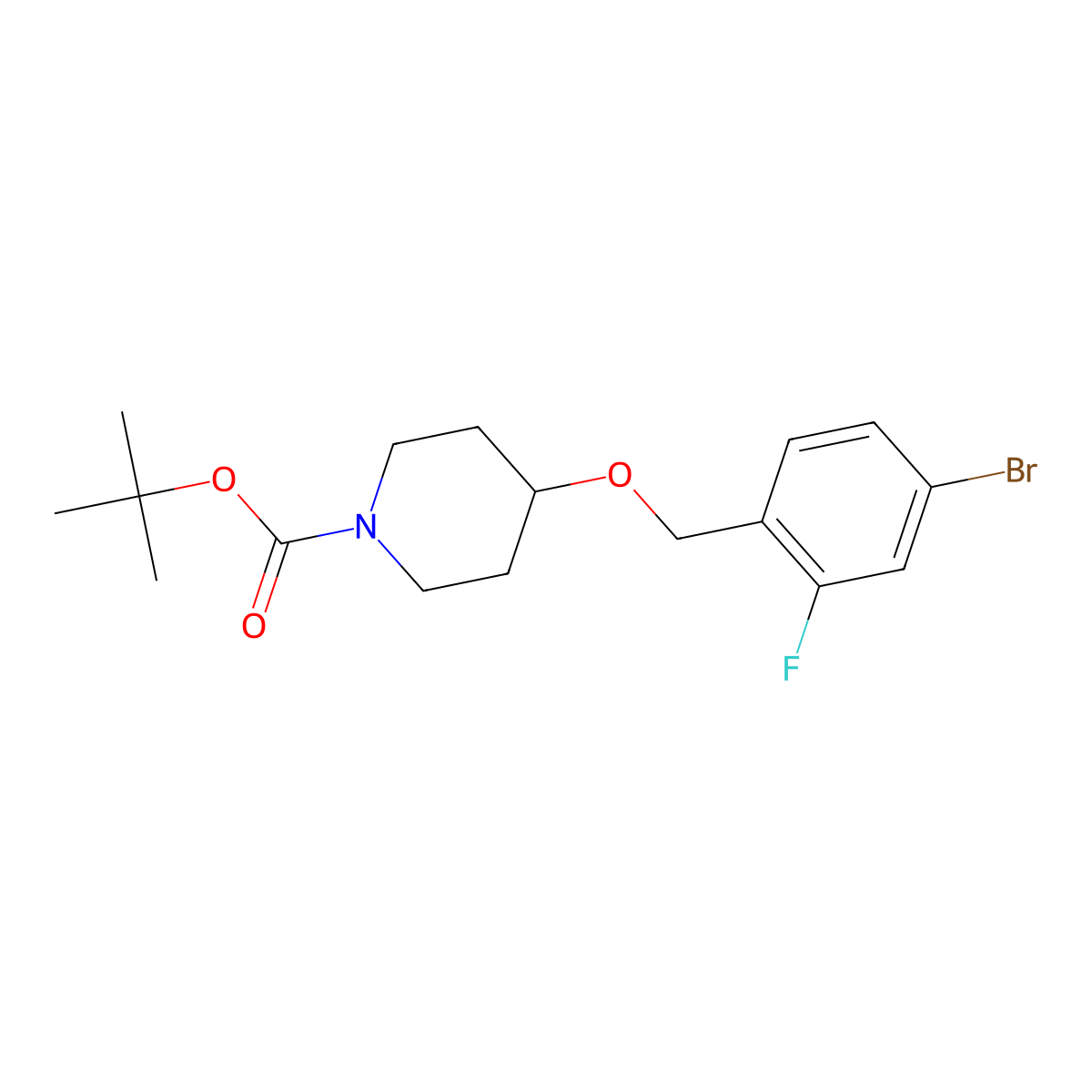 Tert-butyl 4-((4-bromo-2-fluorobenzyl)oxy)piperidine-1-carboxylate molecular structure, CAS 1704095-50-0