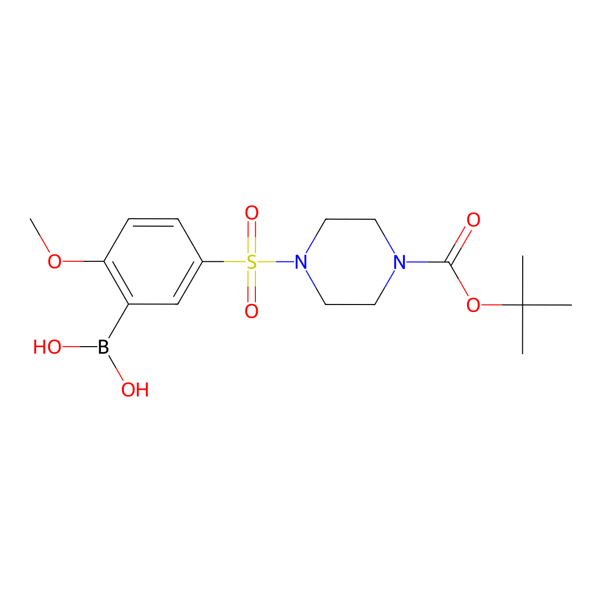 (5-((4-(Tert-butoxycarbonyl)piperazin-1-yl)sulfonyl)-2-methoxyphenyl)boronic acid molecular structure, CAS 1704095-62-4