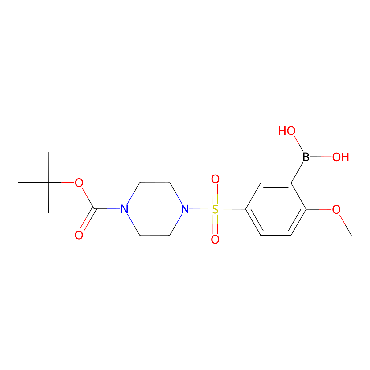 (5-((4-(Tert-butoxycarbonyl)piperazin-1-yl)sulfonyl)-2-methoxyphenyl)boronic acid molecular structure, CAS 1704095-62-4