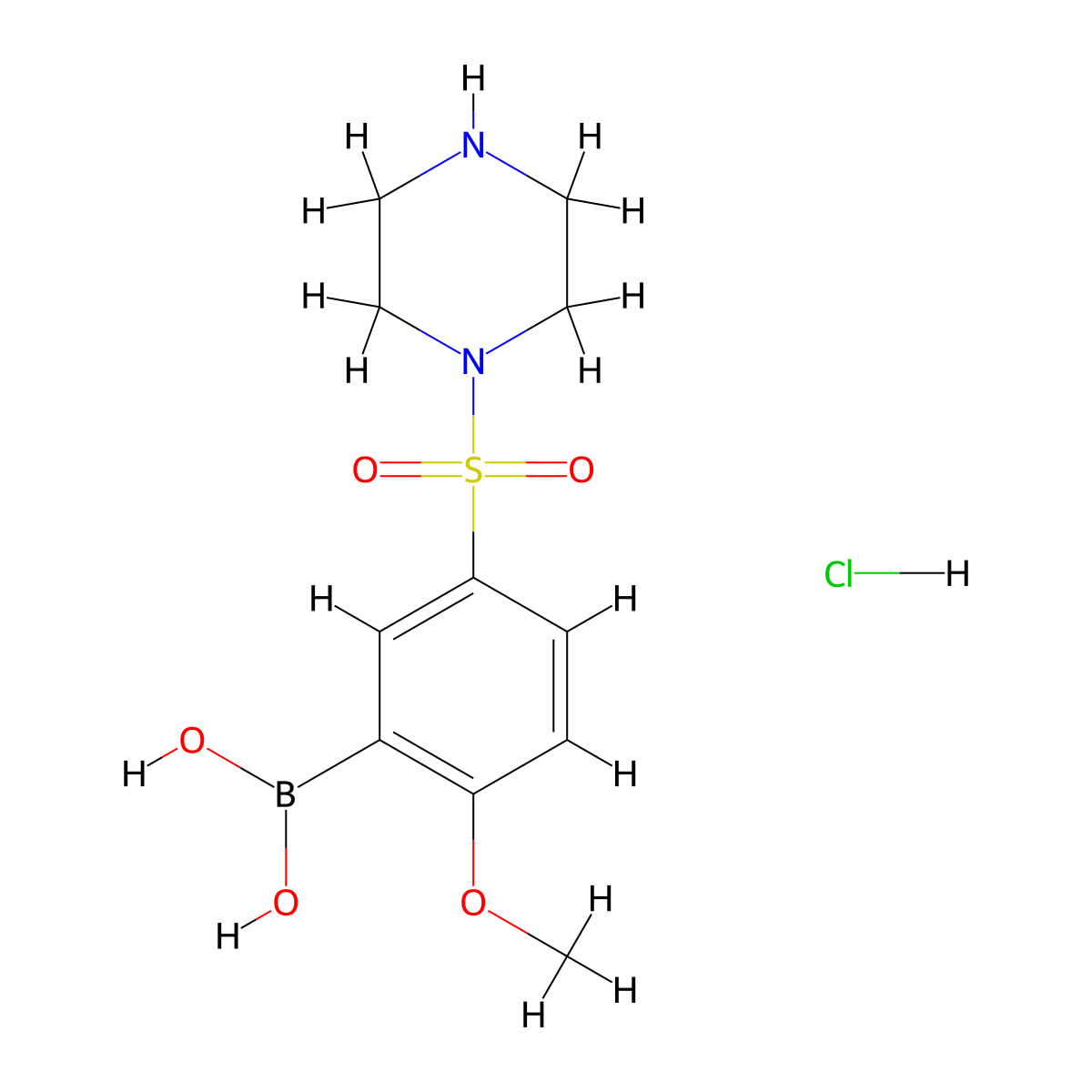 (2-Methoxy-5-(piperazin-1-ylsulfonyl)phenyl)boronic acid hydrochloride molecular structure, CAS 1704095-65-7