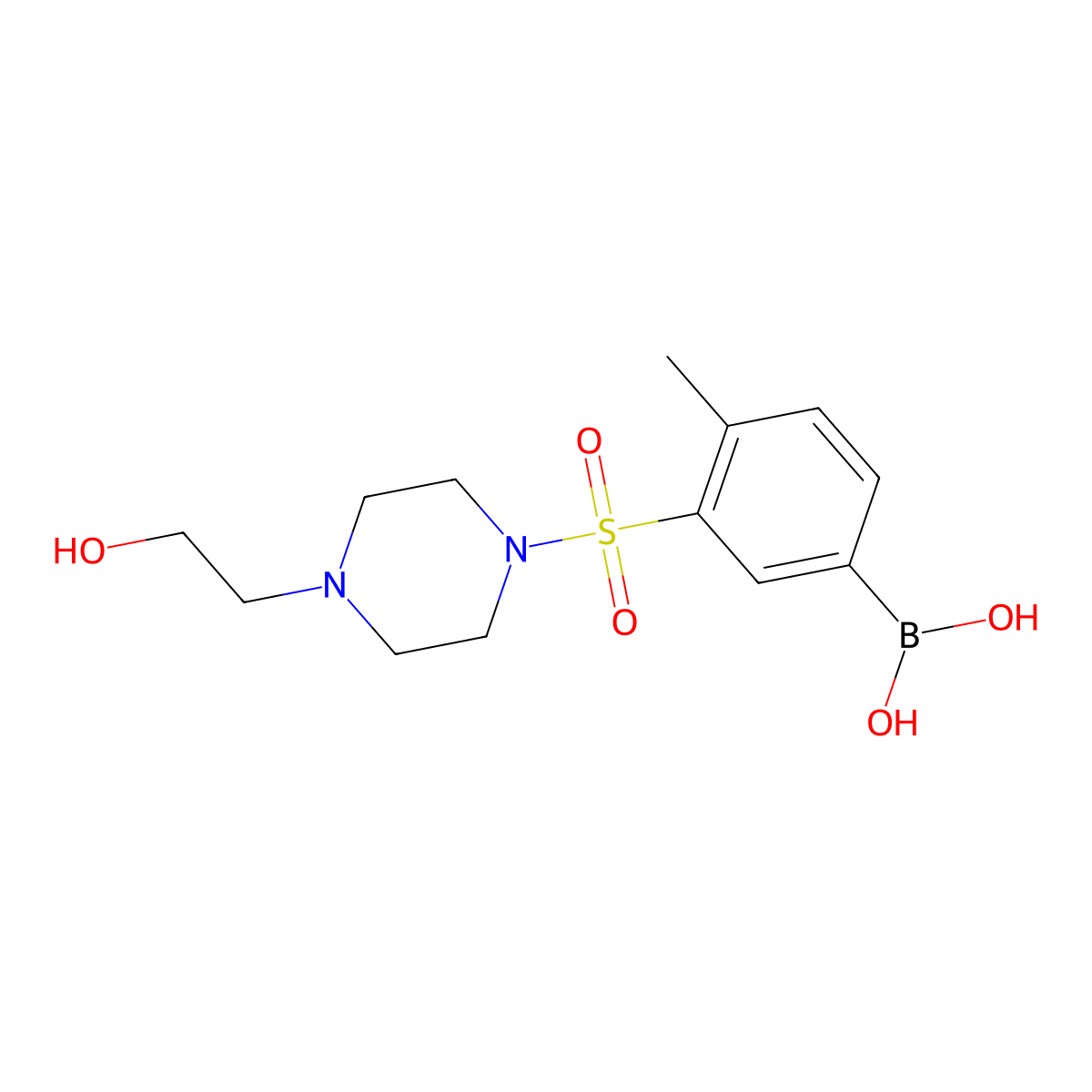 (3-((4-(2-Hydroxyethyl)piperazin-1-yl)sulfonyl)-4-methylphenyl)boronic acid molecular structure, CAS 1704095-68-0