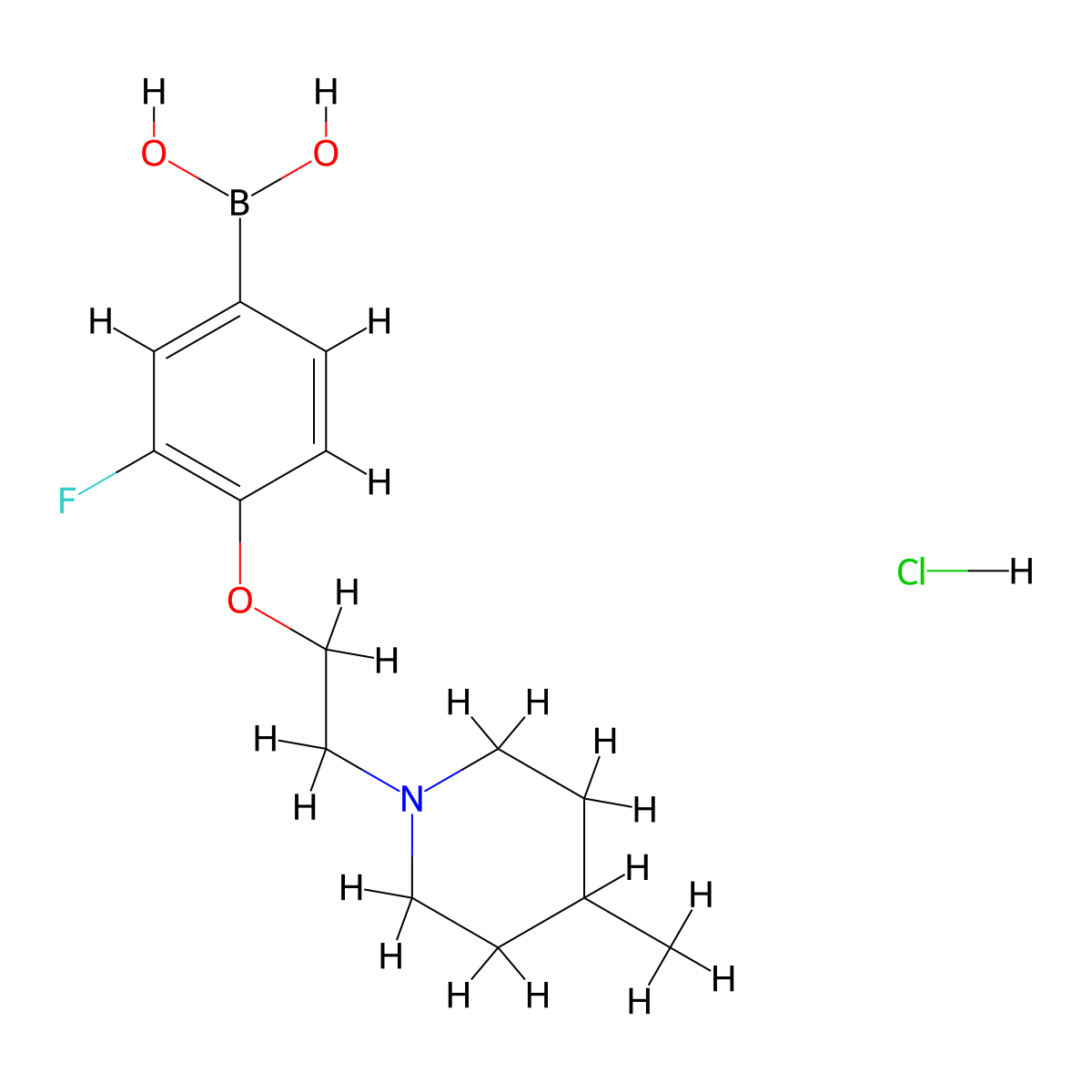 (3-Fluoro-4-(2-(4-methylpiperidin-1-yl)ethoxy)phenyl)boronic acid hydrochloride molecular structure, CAS 1704095-74-8