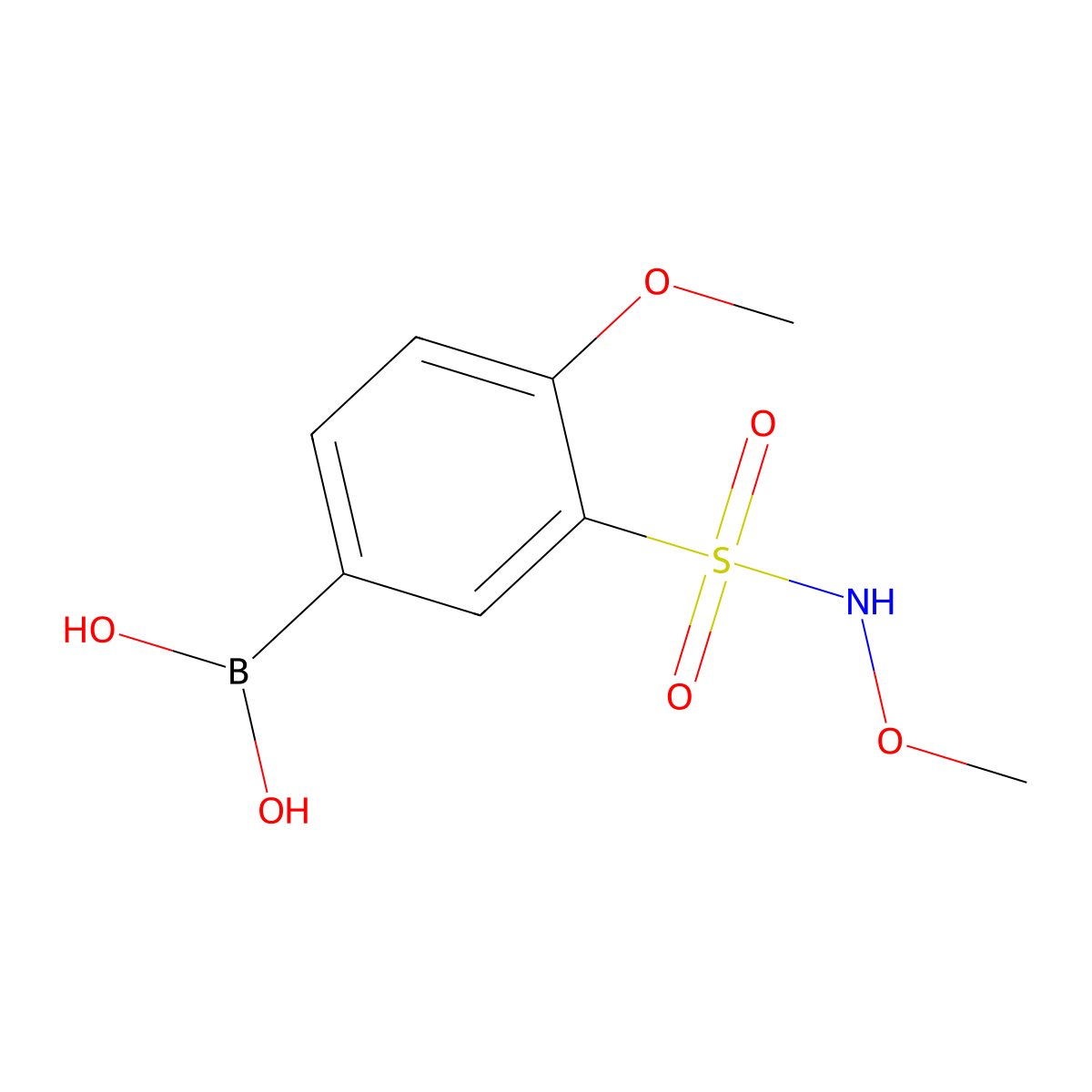 (4-methoxy-3-(N-methoxysulfamoyl)phenyl)boronic acid molecular structure, CAS 1704095-83-9