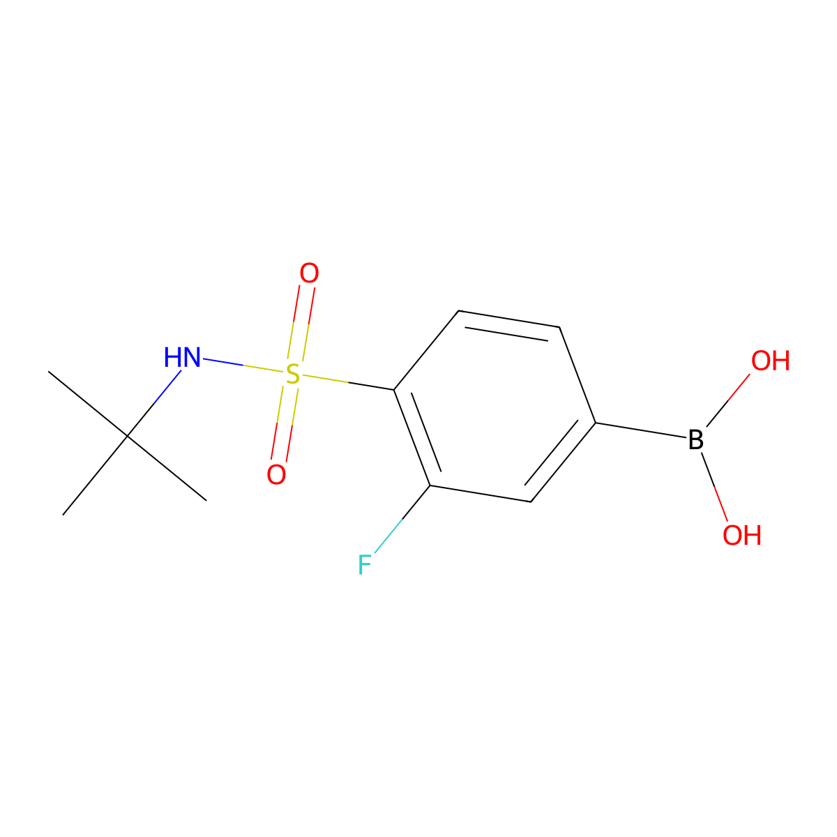 (4-(N-(tert-butyl)sulfamoyl)-3-fluorophenyl)boronic acid molecular structure, CAS 1704095-87-3