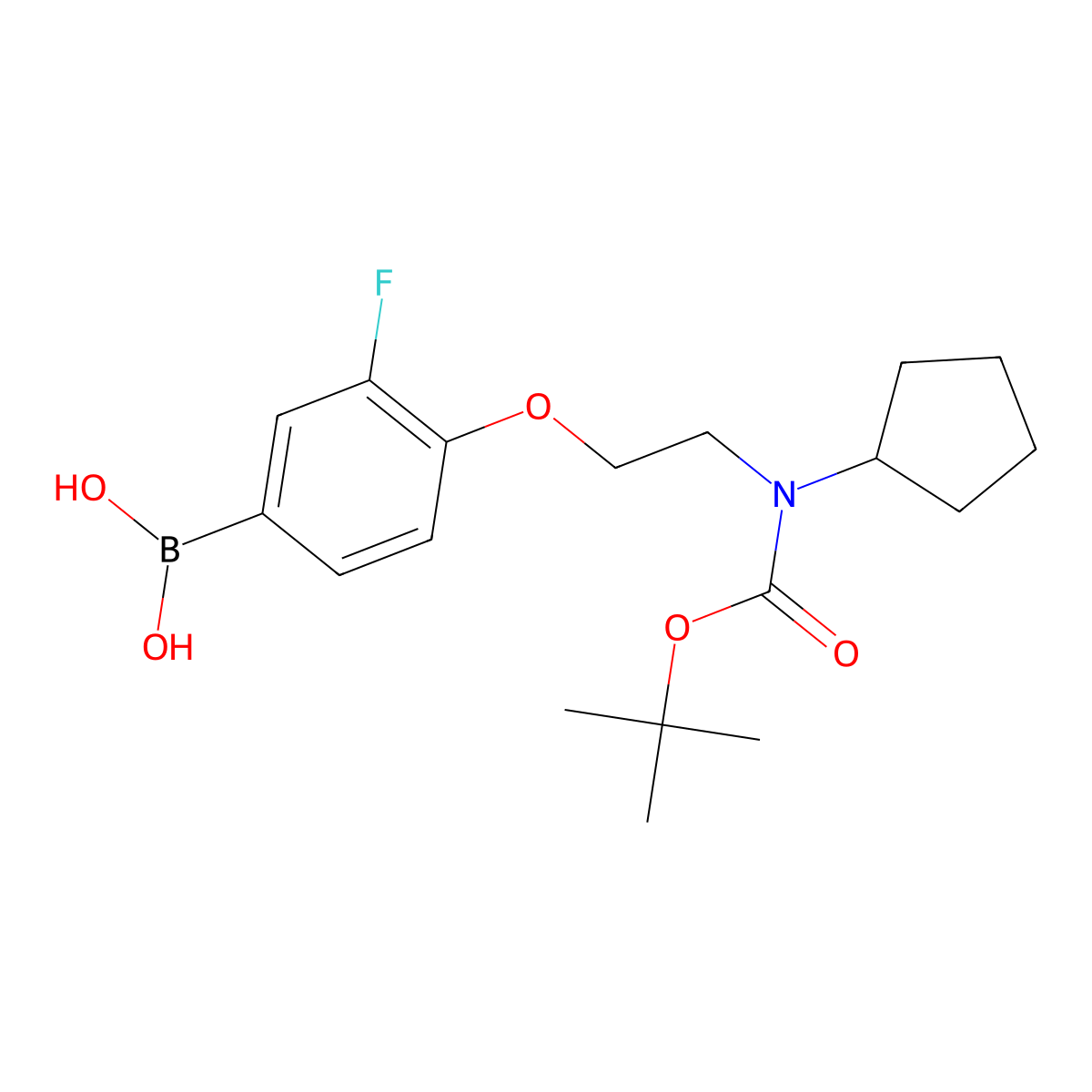 (4-(2-((Tert-butoxycarbonyl)(cyclopentyl)amino)ethoxy)-3-fluorophenyl)boronic acid molecular structure, CAS 1704096-01-4