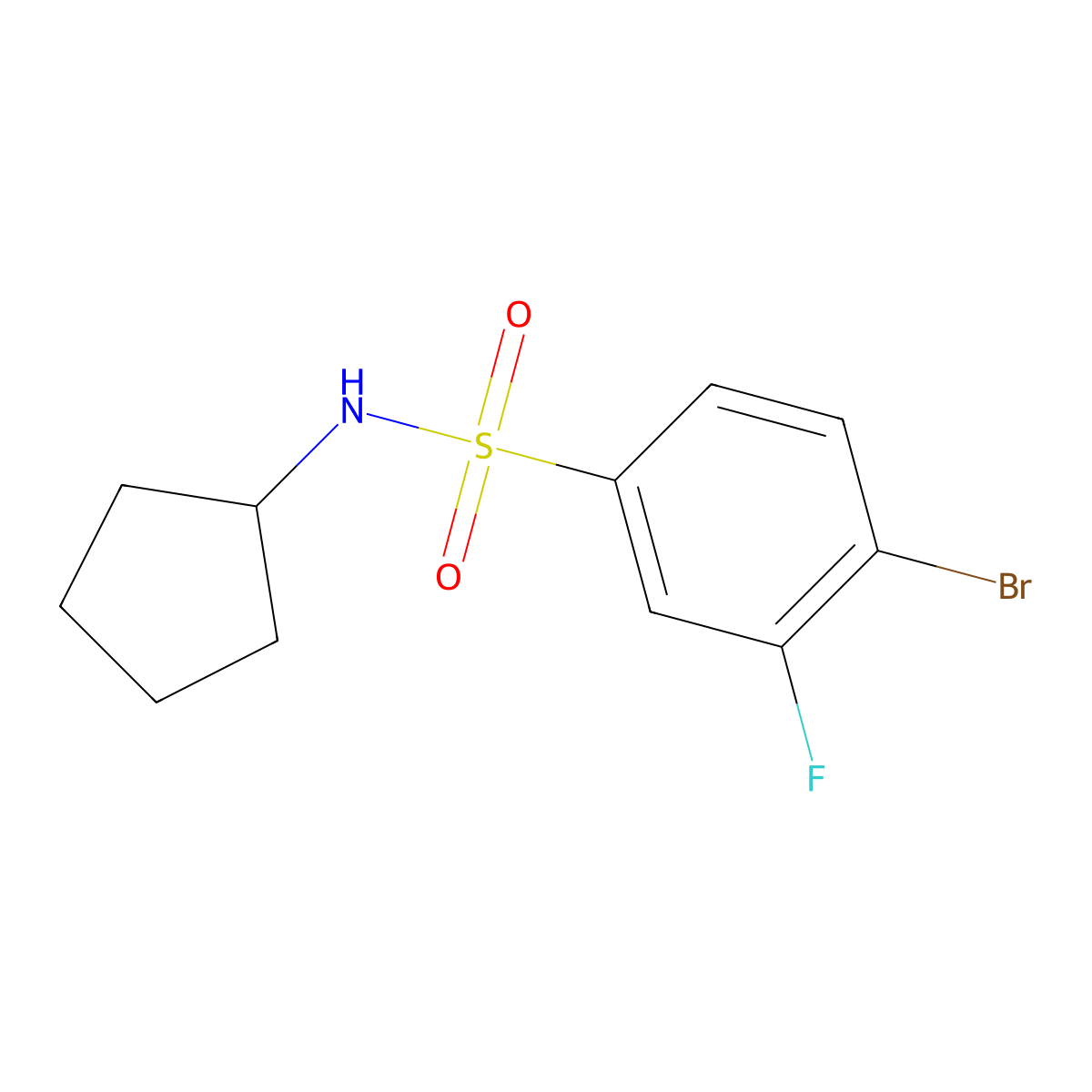 4-bromo-N-cyclopentyl-3-fluorobenzenesulfonamide molecular structure, CAS 1704096-16-1