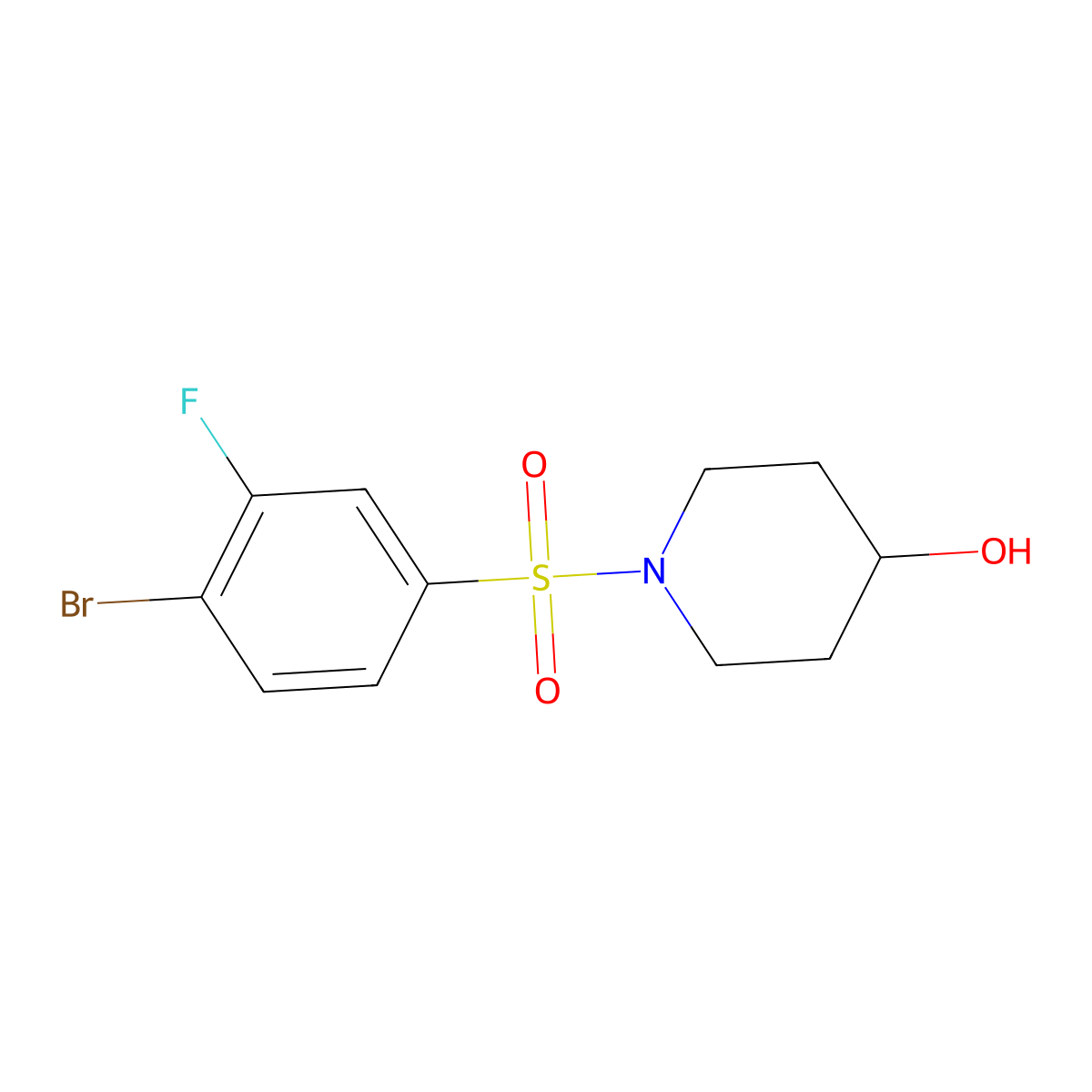 1-((4-Bromo-3-fluorophenyl)sulfonyl)piperidin-4-ol molecular structure, CAS 1704096-21-8